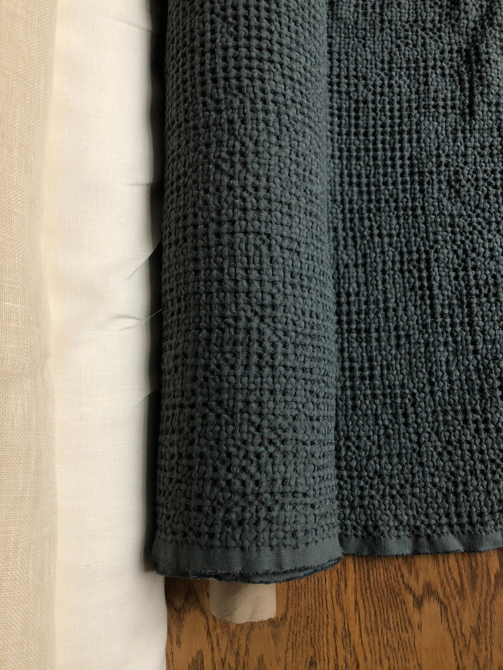Extra Wide Waffle Linen Cotton Fabric: Green BGO137 (94 Inches)