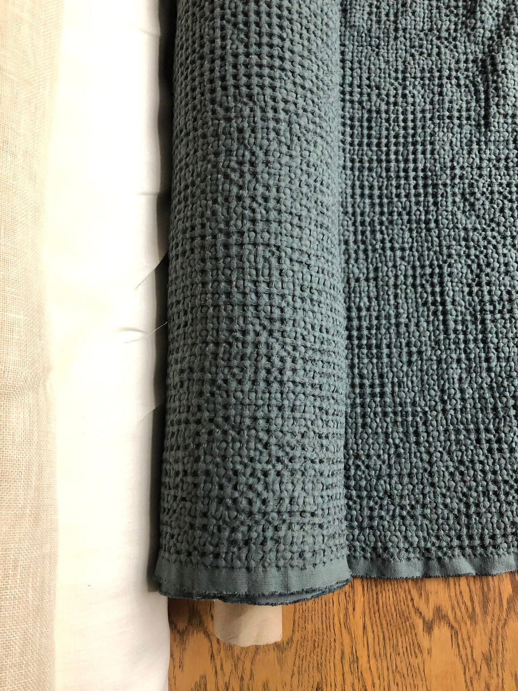 Extra Wide Waffle Linen Cotton Fabric: Green BGO137 (94 Inches)