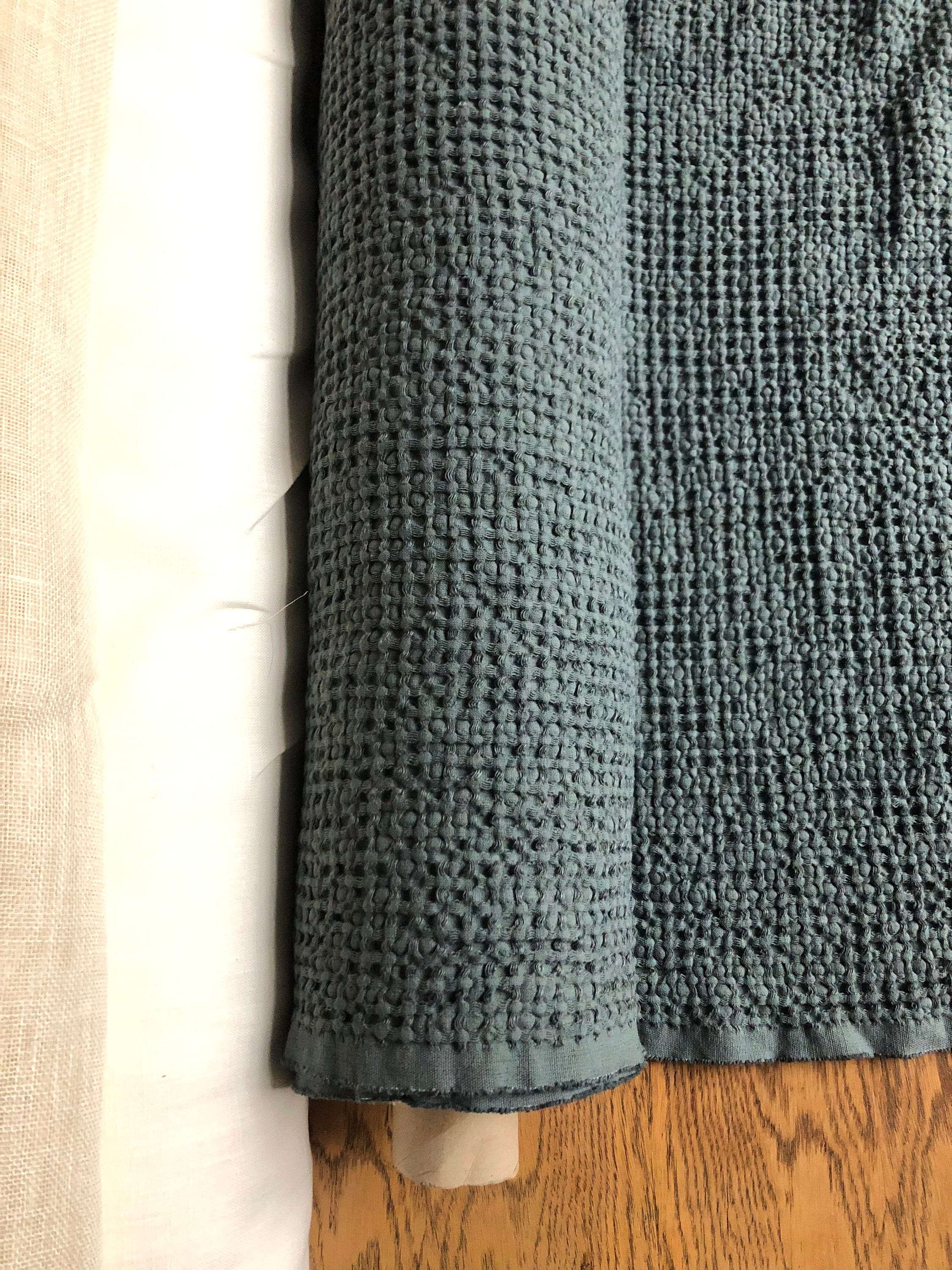Extra Wide Waffle Linen Cotton Fabric: Green BGO137 (94 Inches)