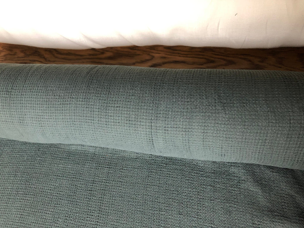 Waffle Linen Cotton Fabric: 949green, 140cm Wide, Softened