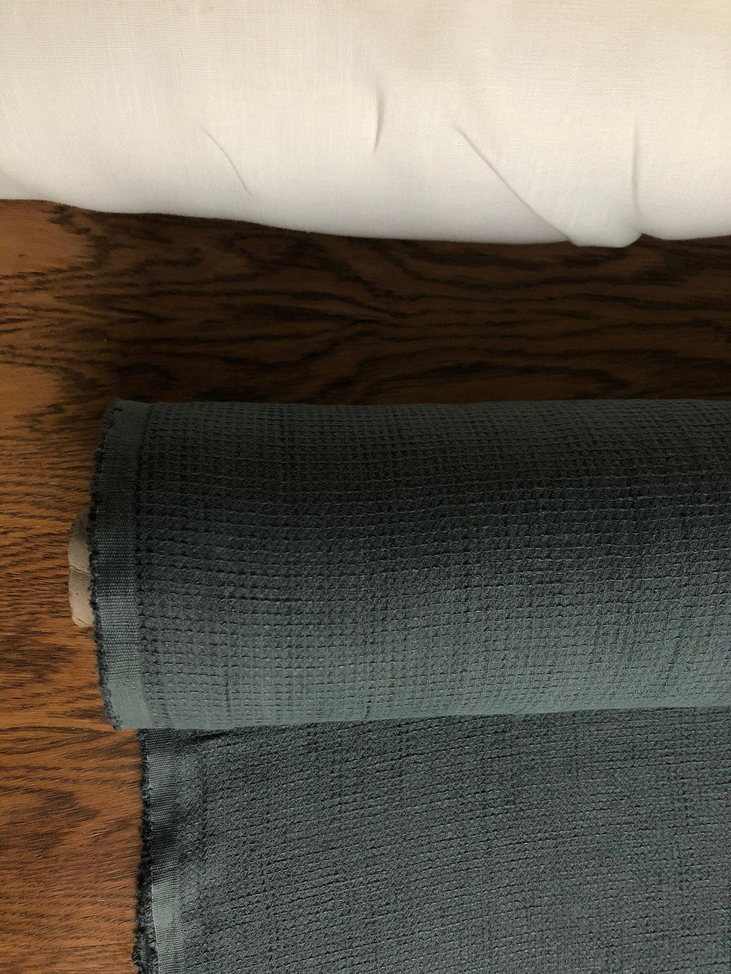 Waffle Linen Cotton Fabric: 949green, 140cm Wide, Softened