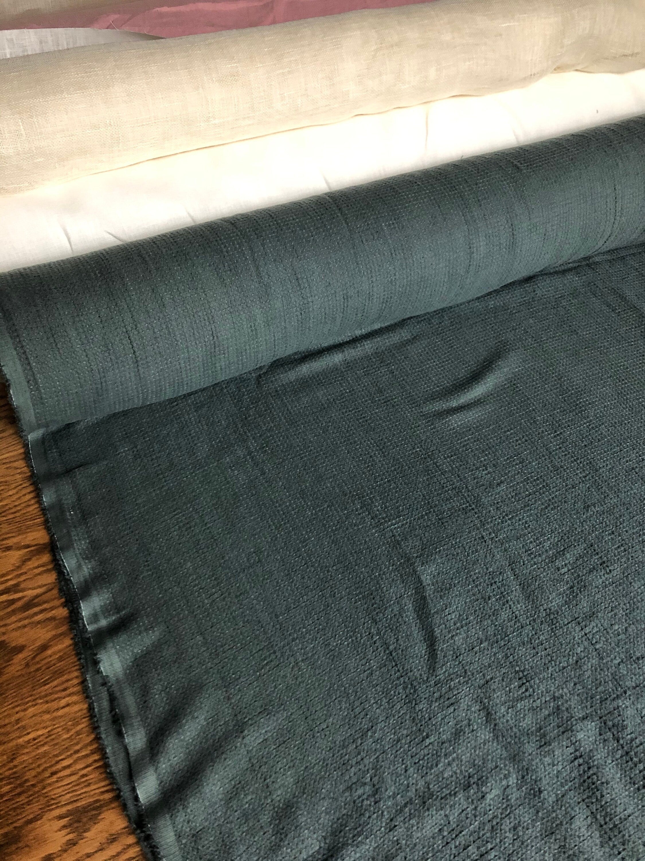 Waffle Linen Cotton Fabric: 949green, 140cm Wide, Softened
