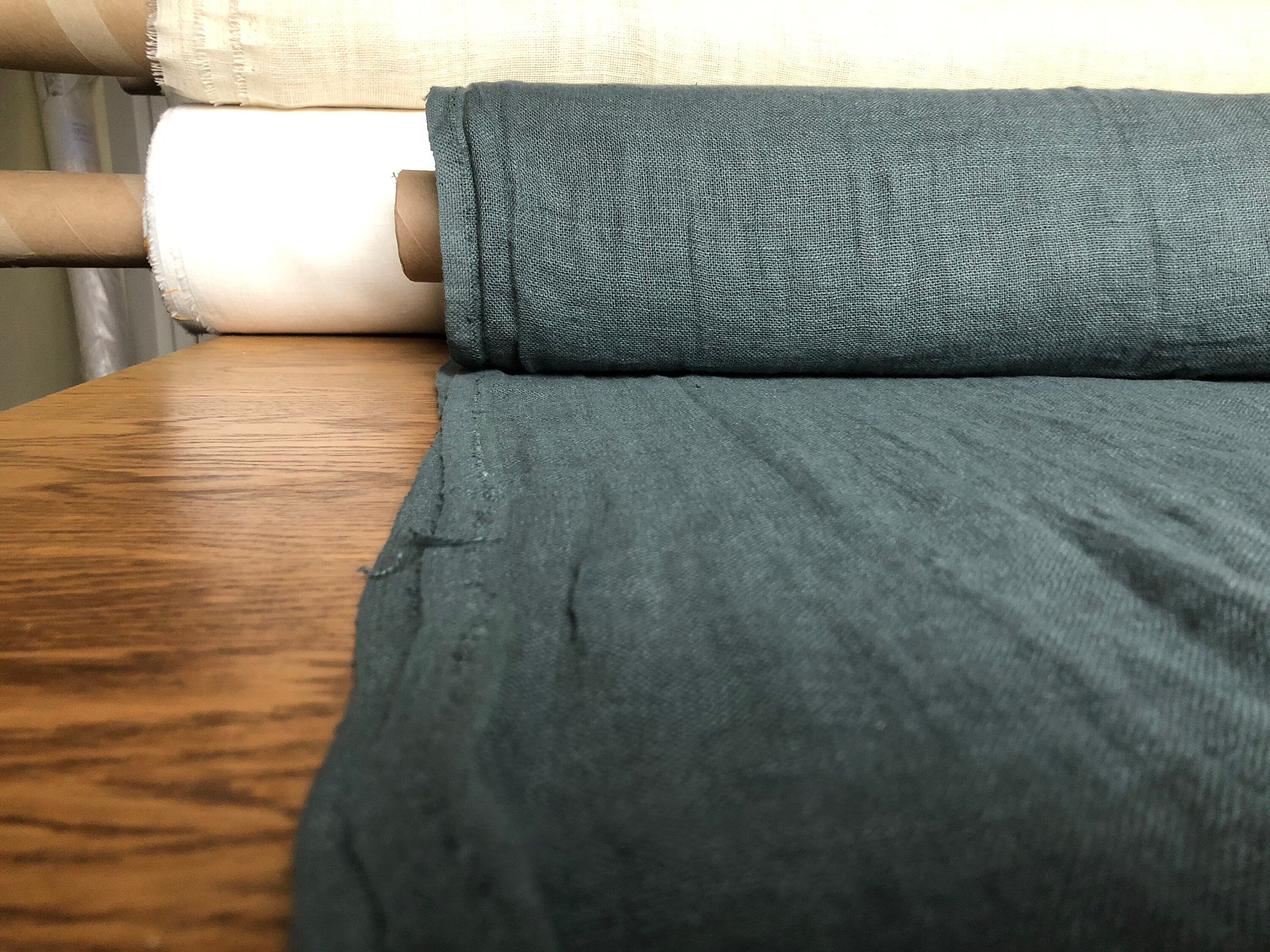 Green Linen Fabric: 100% Natural, 200g, 150cm Wide, For Sewing & Bedding