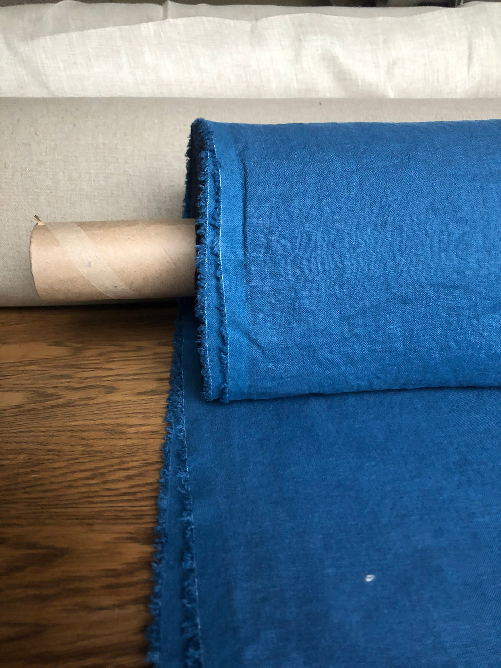 Blue Marine Linen Fabric: 100% French Flax, Softened (145cm Width)