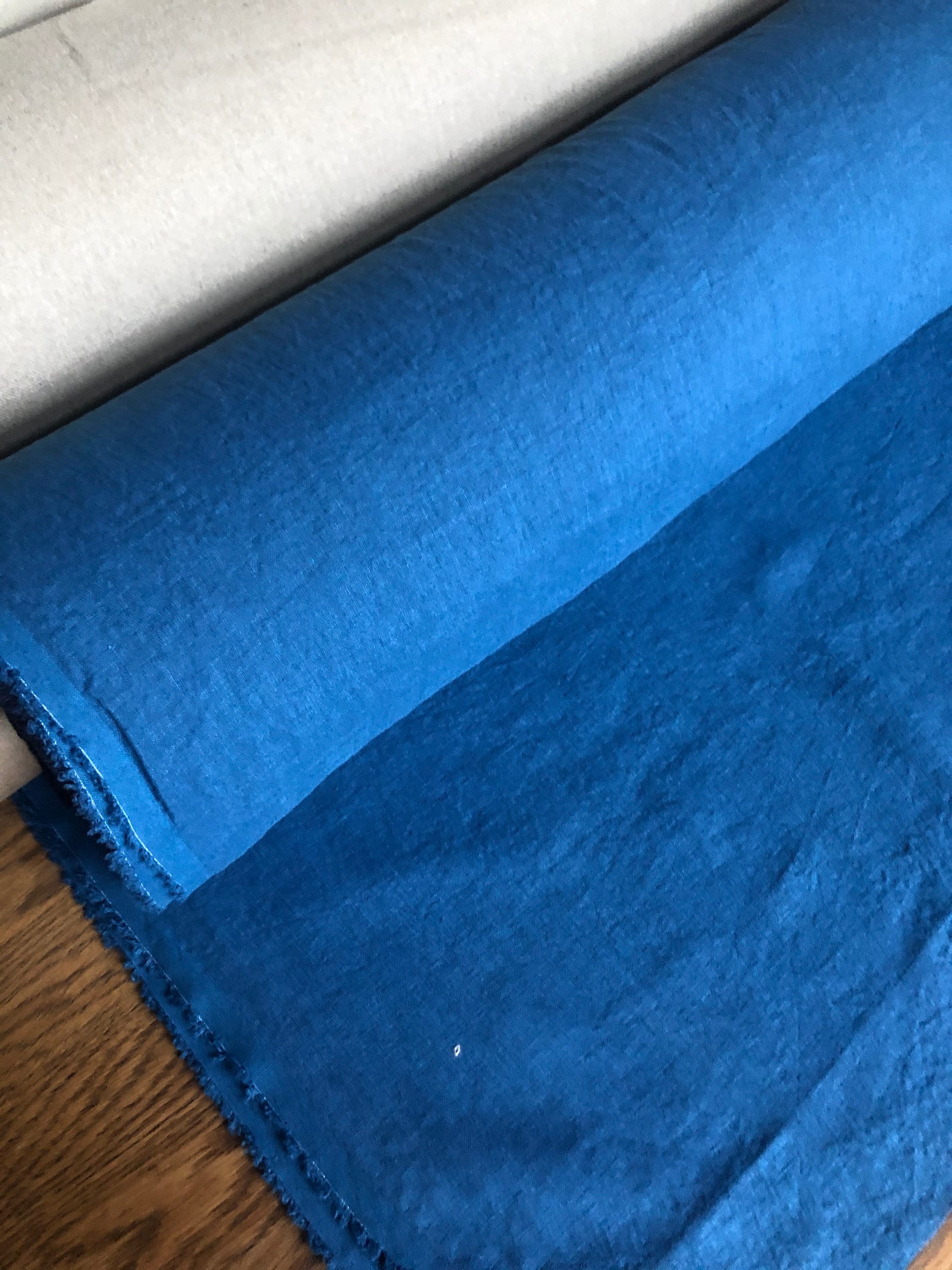 Blue Marine Linen Fabric: 100% French Flax, Softened (145cm Width)