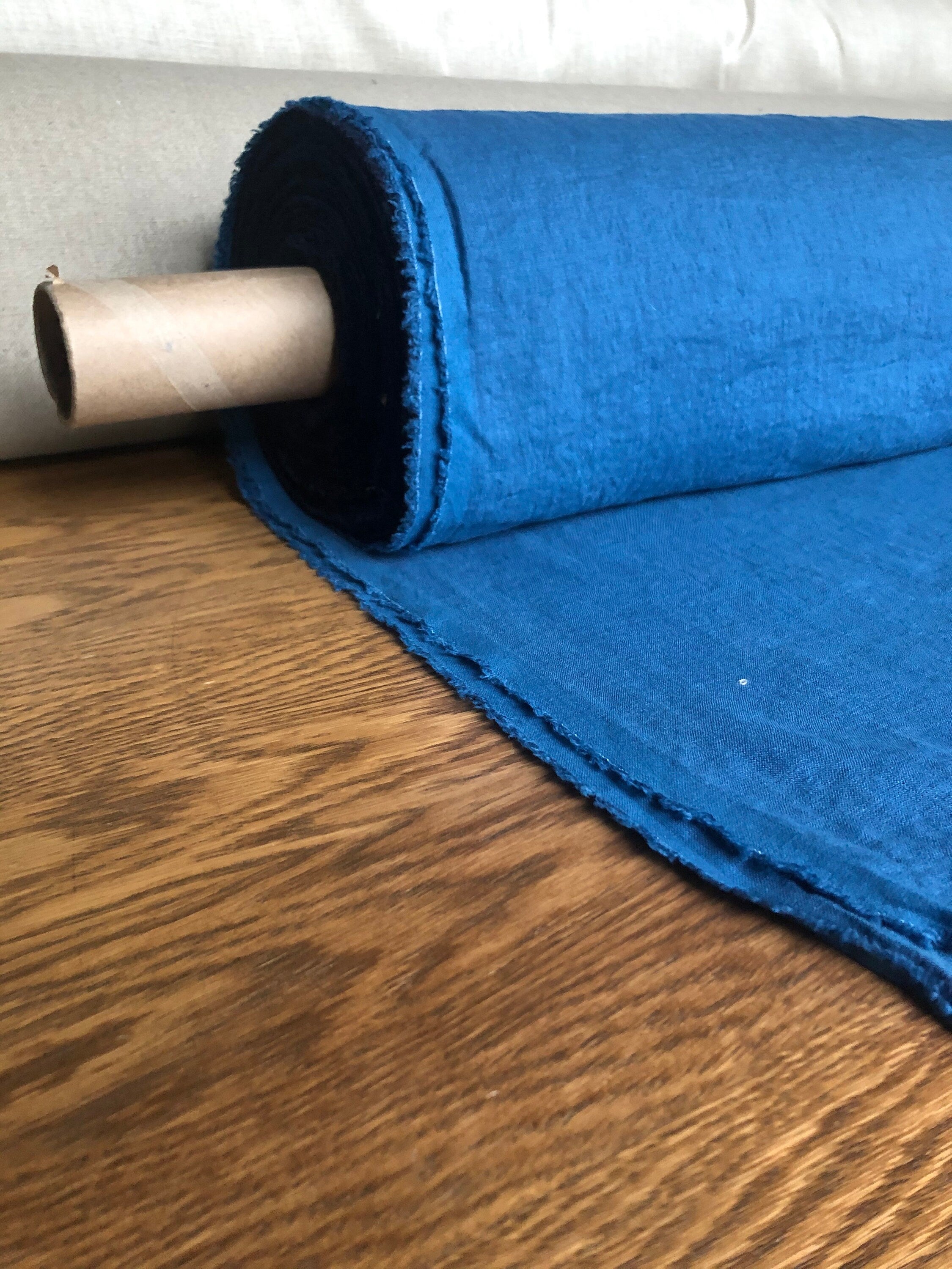 Blue Marine Linen Fabric: 100% French Flax, Softened (145cm Width)
