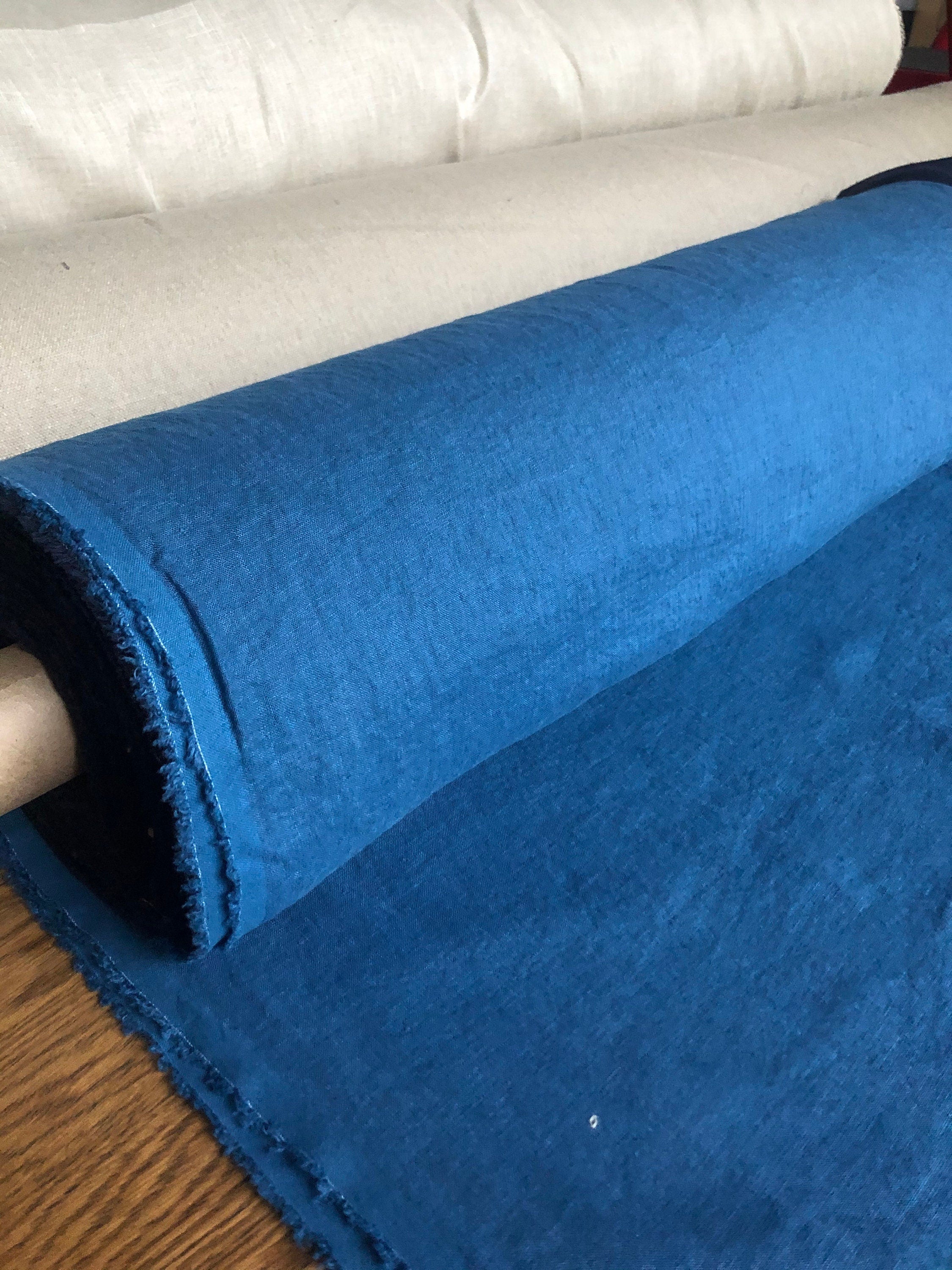 Blue Marine Linen Fabric: 100% French Flax, Softened (145cm Width)