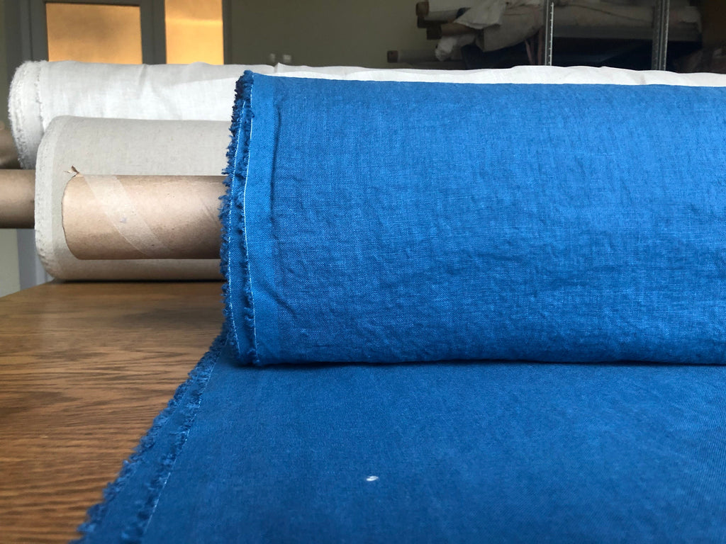 Blue Marine Linen Fabric: 100% French Flax, Softened (145cm Width)