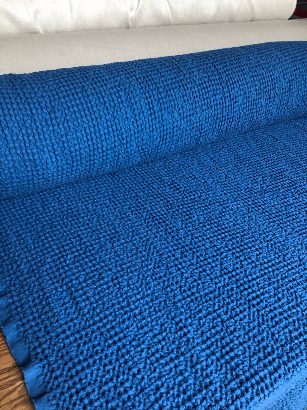 Wide Waffle Linen Cotton Fabric: Marine Blue BGO137, 94" Wide