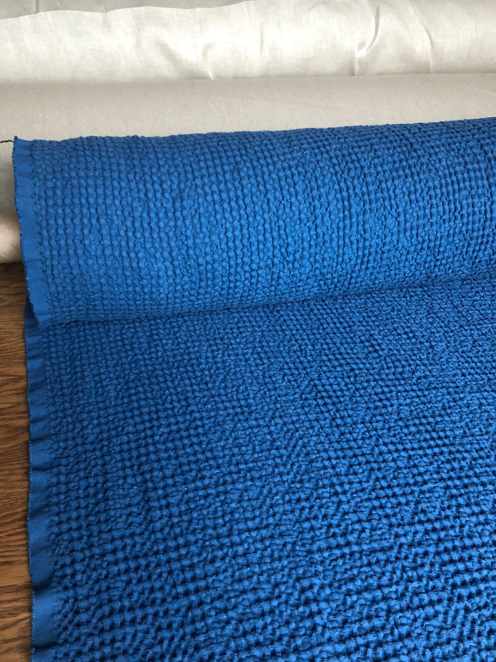 Wide Waffle Linen Cotton Fabric: Marine Blue BGO137, 94" Wide