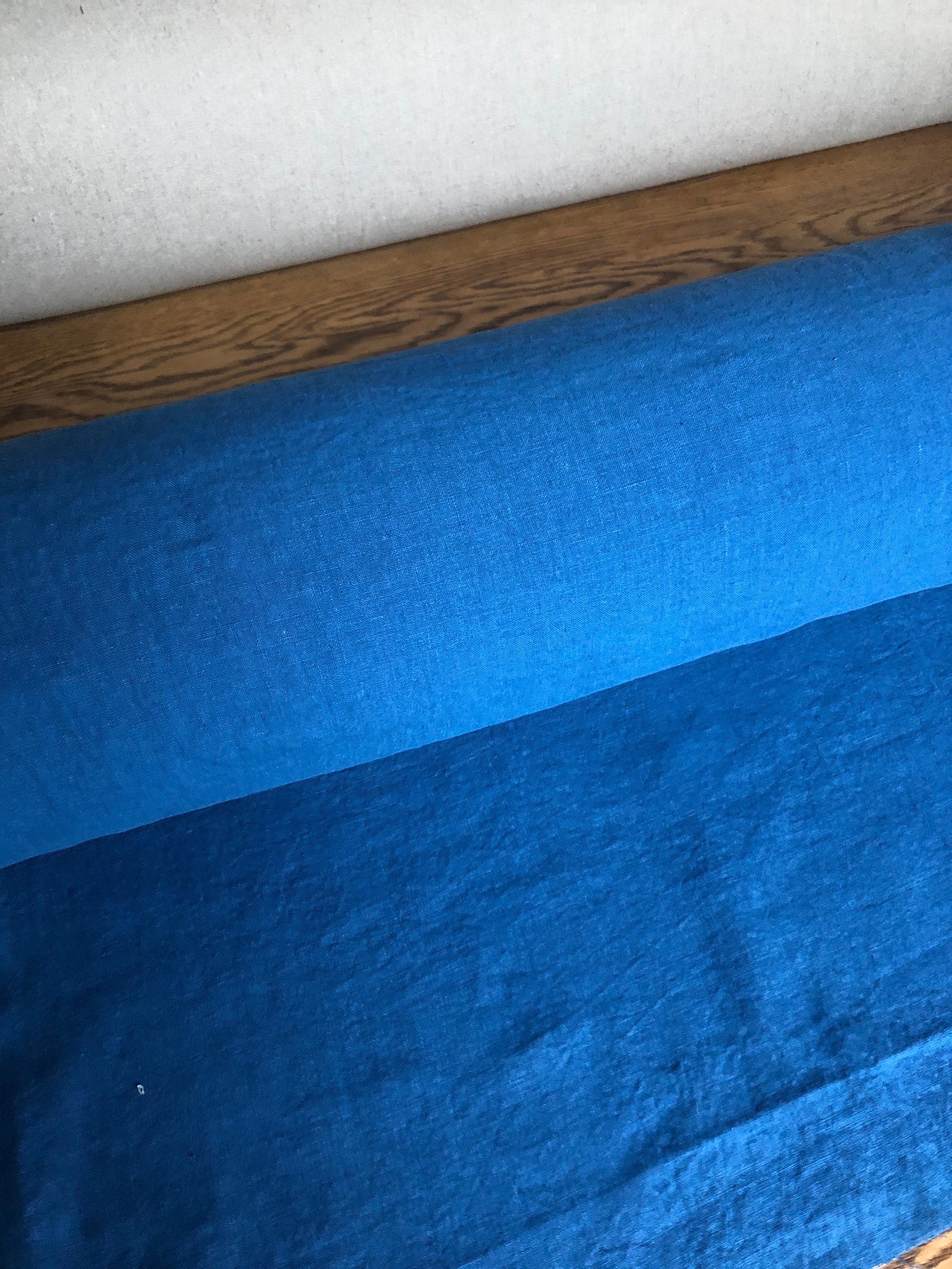 Extra Wide Marine Blue Linen Fabric: Softened Bedding Material