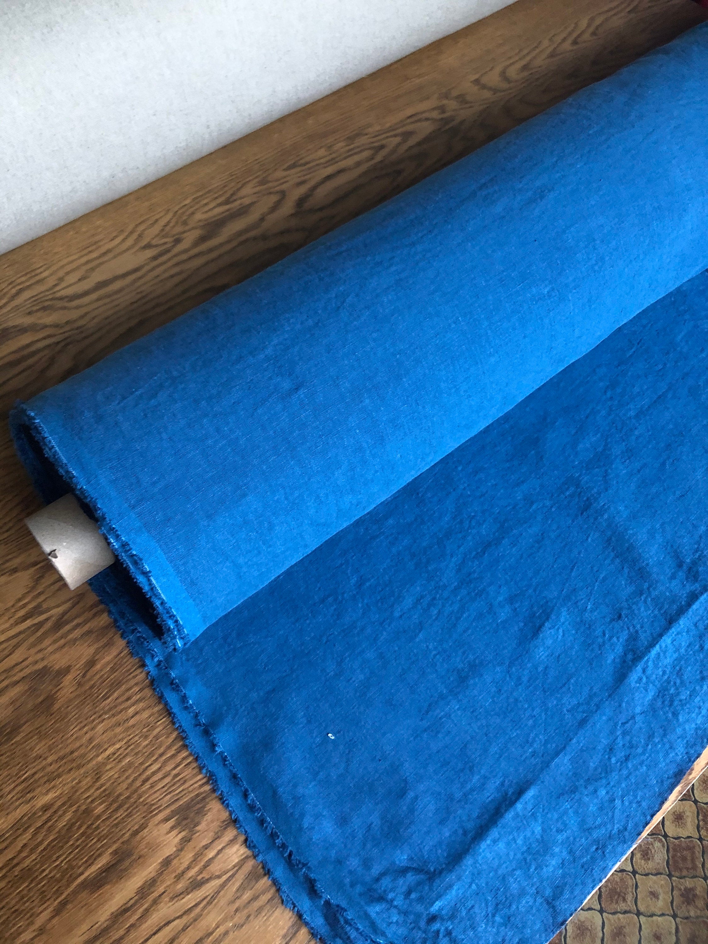 Extra Wide Marine Blue Linen Fabric: Softened Bedding Material