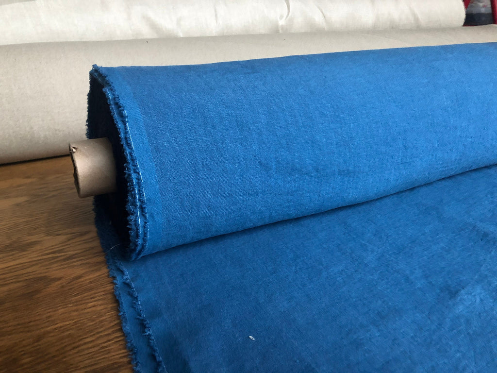 Extra Wide Marine Blue Linen Fabric: Softened Bedding Material