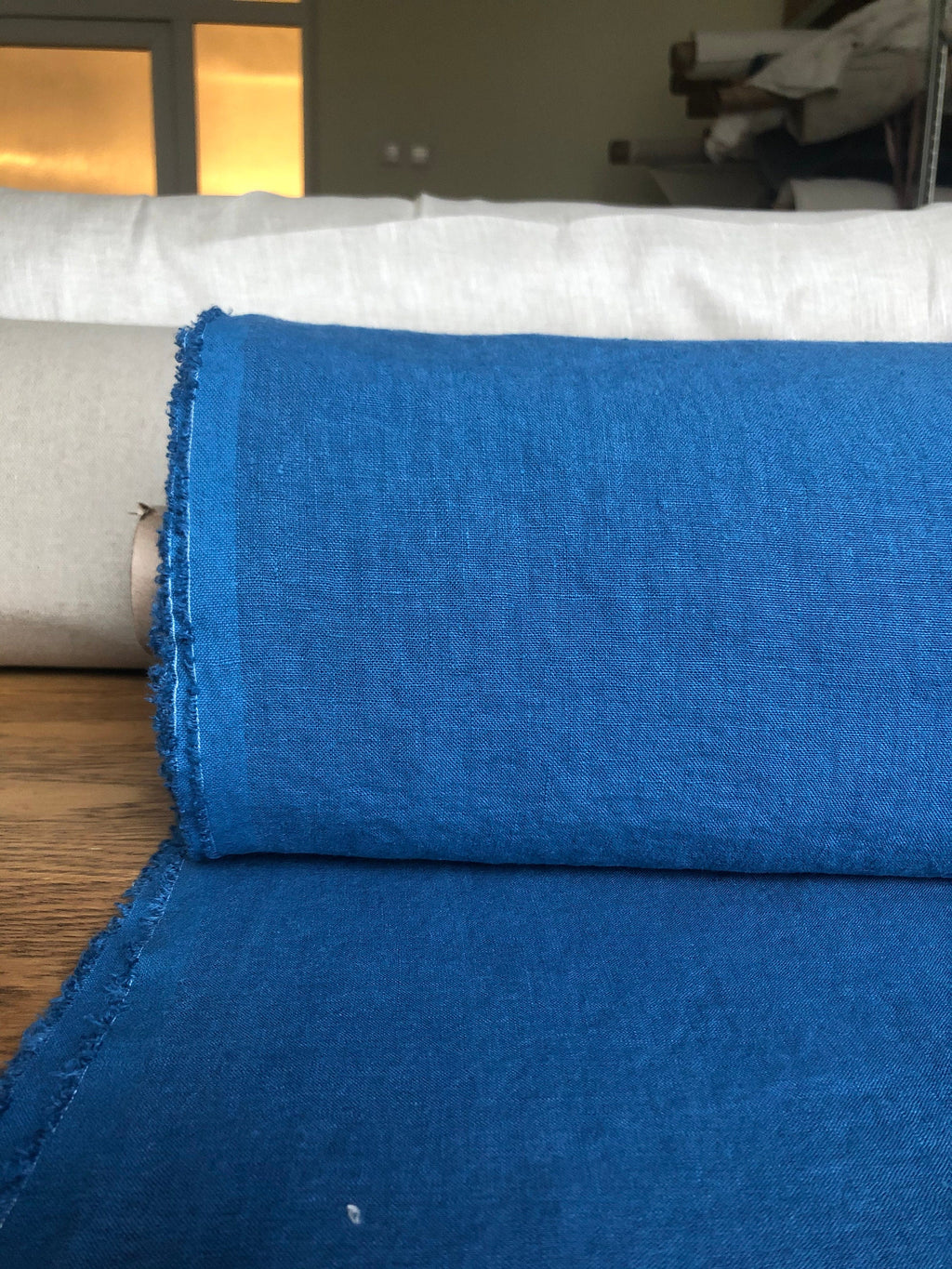 Extra Wide Marine Blue Linen Fabric: Softened Bedding Material