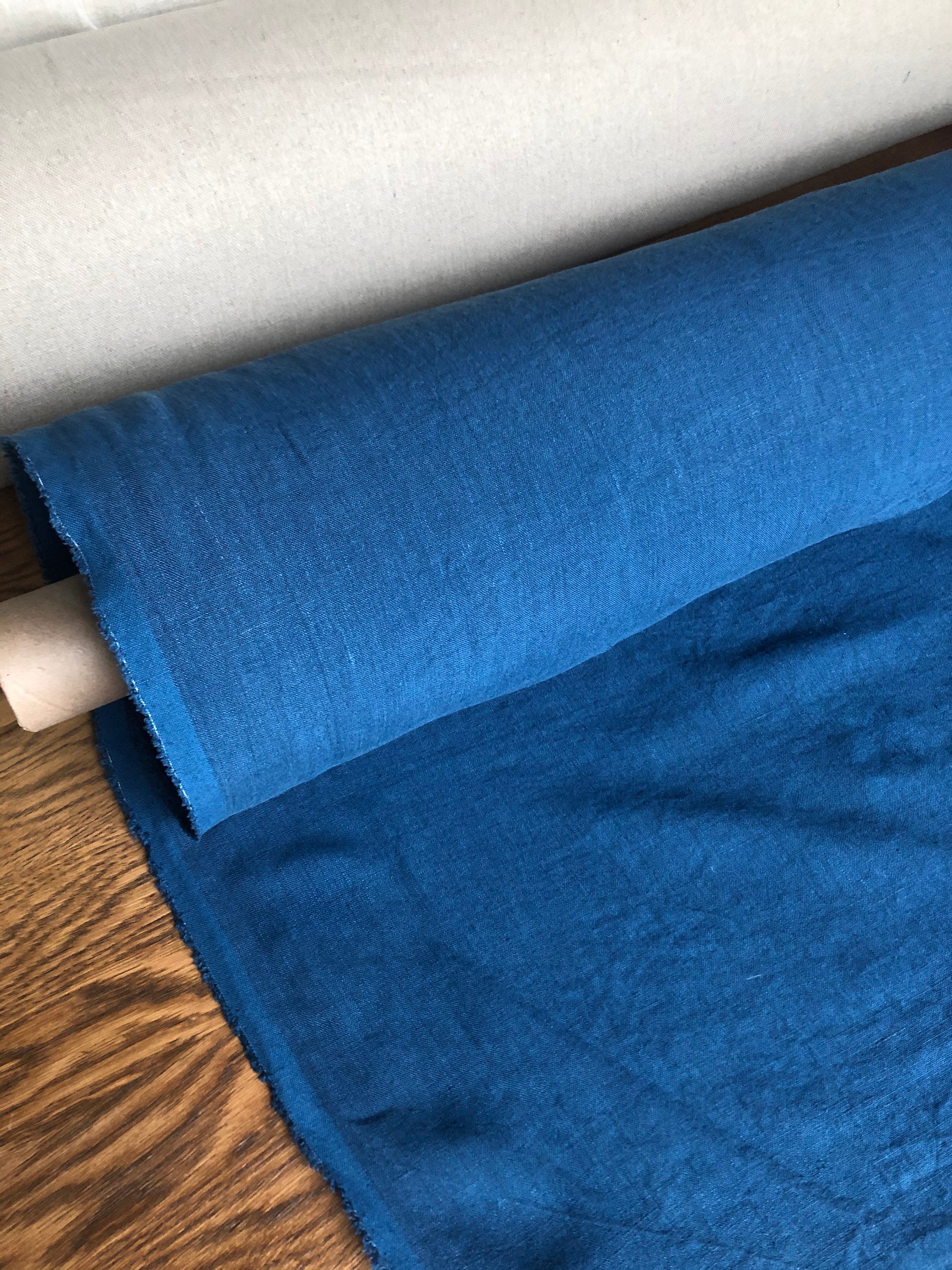 Extra Wide Blue Marine Linen Fabric: Softened Bedding & Sewing (250cm)