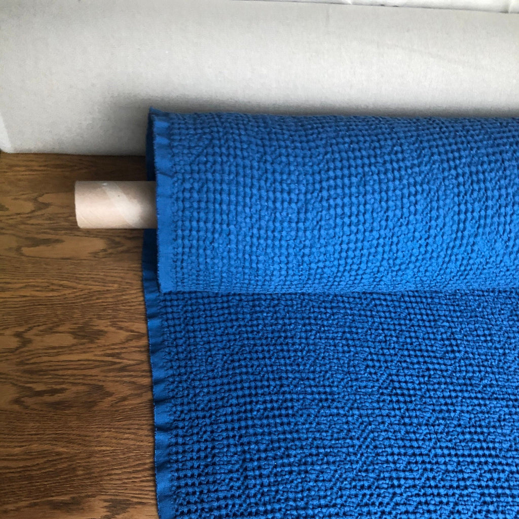 Wide Waffle Linen Cotton Fabric: Marine Blue BGO137, 94" Wide