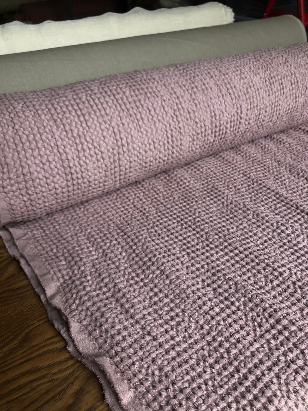 94" EXTRA WIDE fabric, Waffle natural Linen/Cotton fabric BGO137 Dusty Lavender, 235g/240cm fabric by the metre bath towel spa towel (7-213)