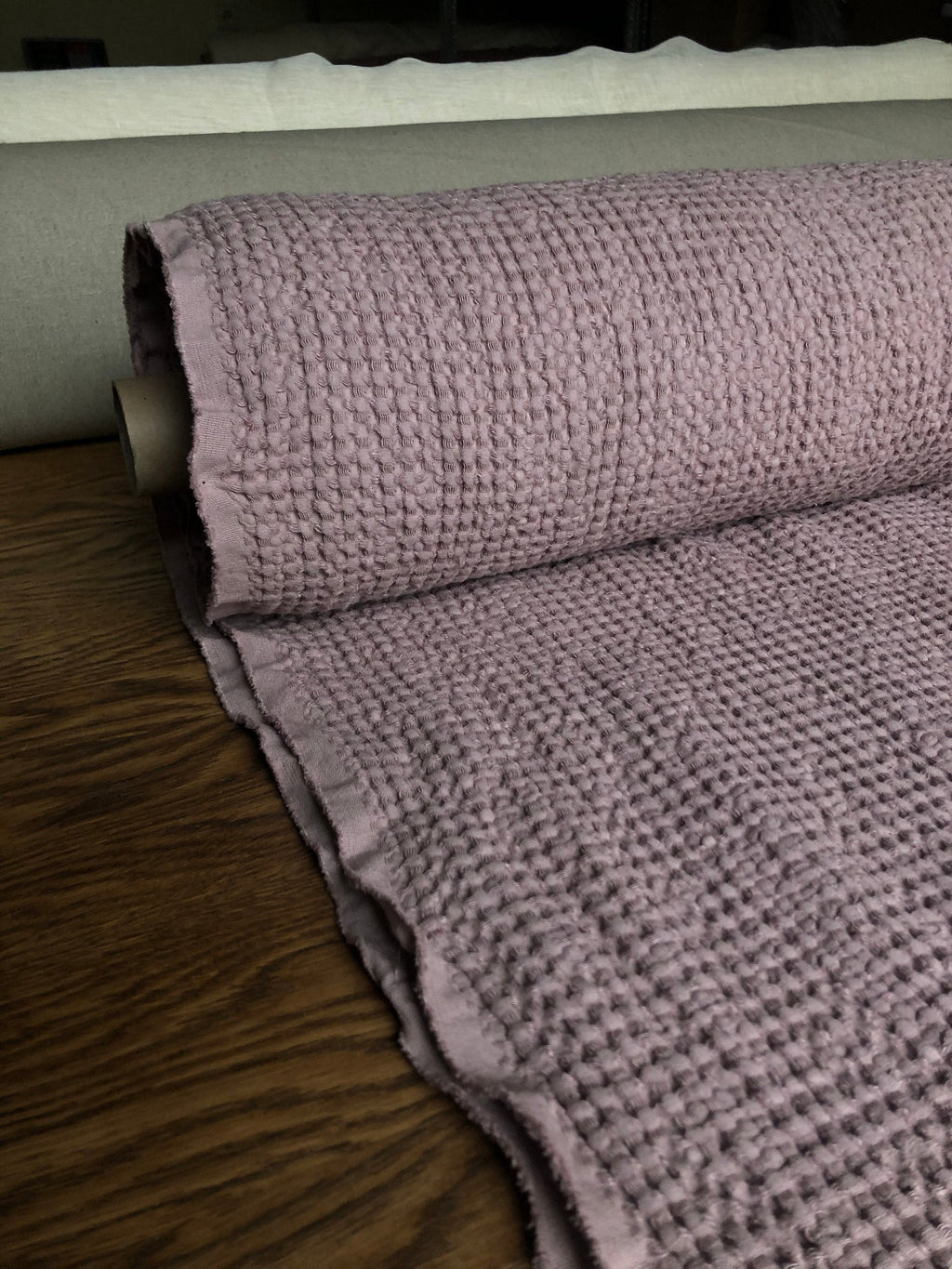 Extra Wide Waffle Linen Cotton Fabric: Dusty Lavender BGO137