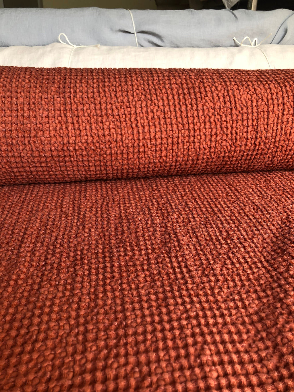 Extra Wide Waffle Linen Cotton Fabric: Brick BGO137, 94" Wide