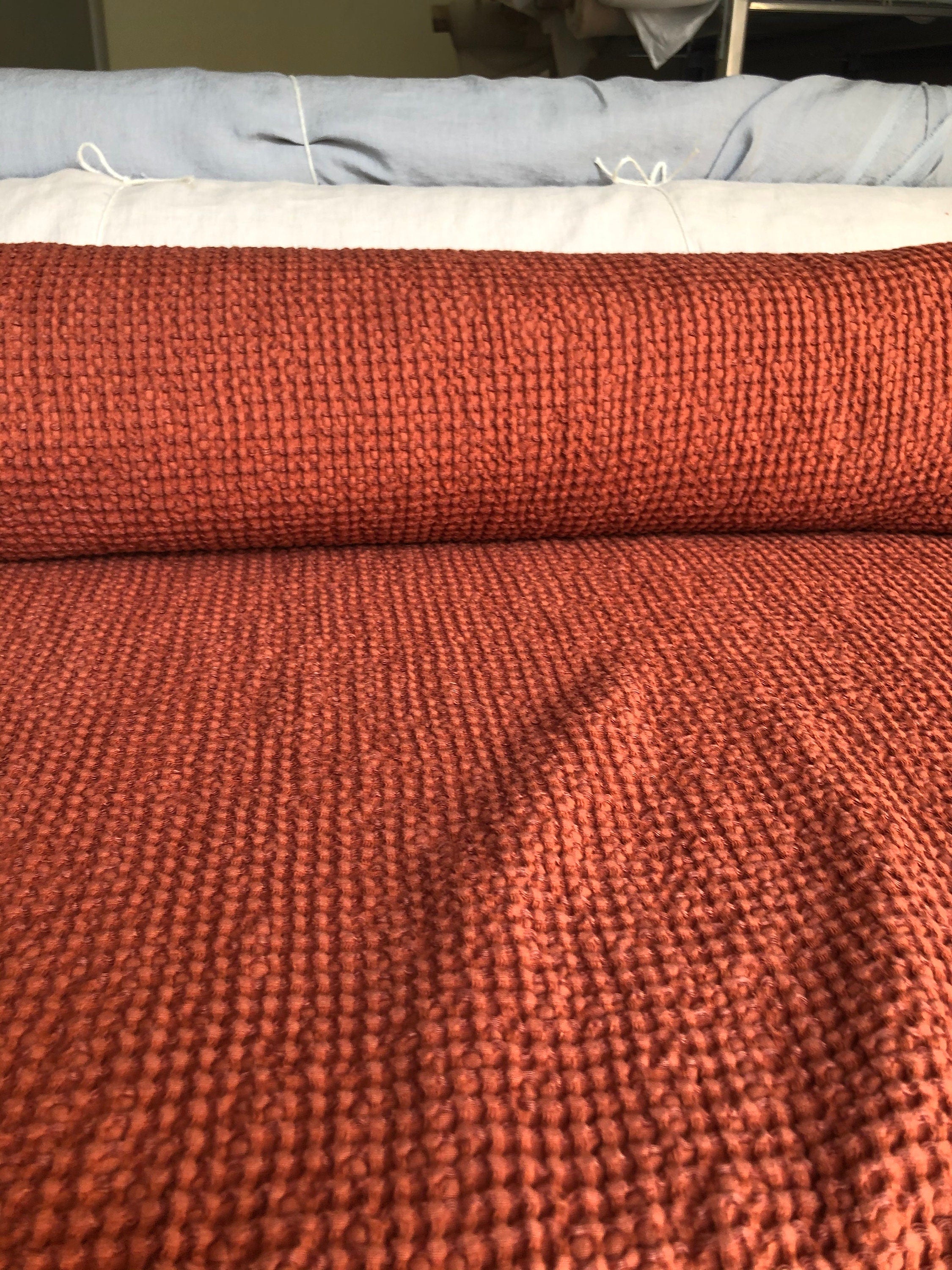 Extra Wide Waffle Linen Cotton Fabric: Brick BGO137, 94" Wide