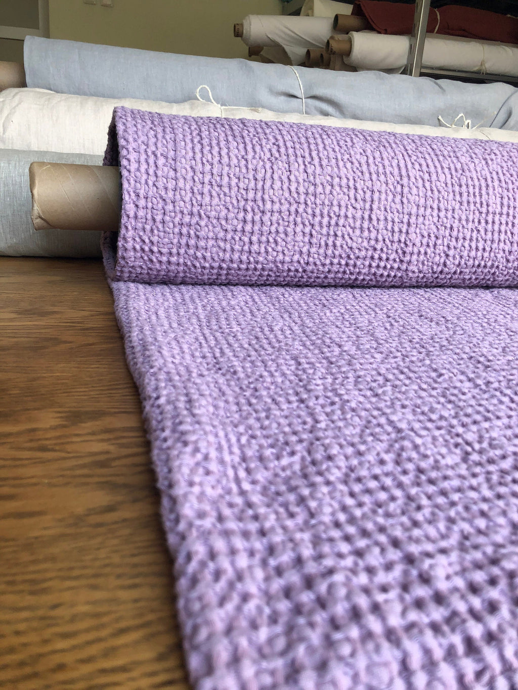 Waffle Linen Cotton Fabric: 94" Extra Wide, FLIEDER BGO137