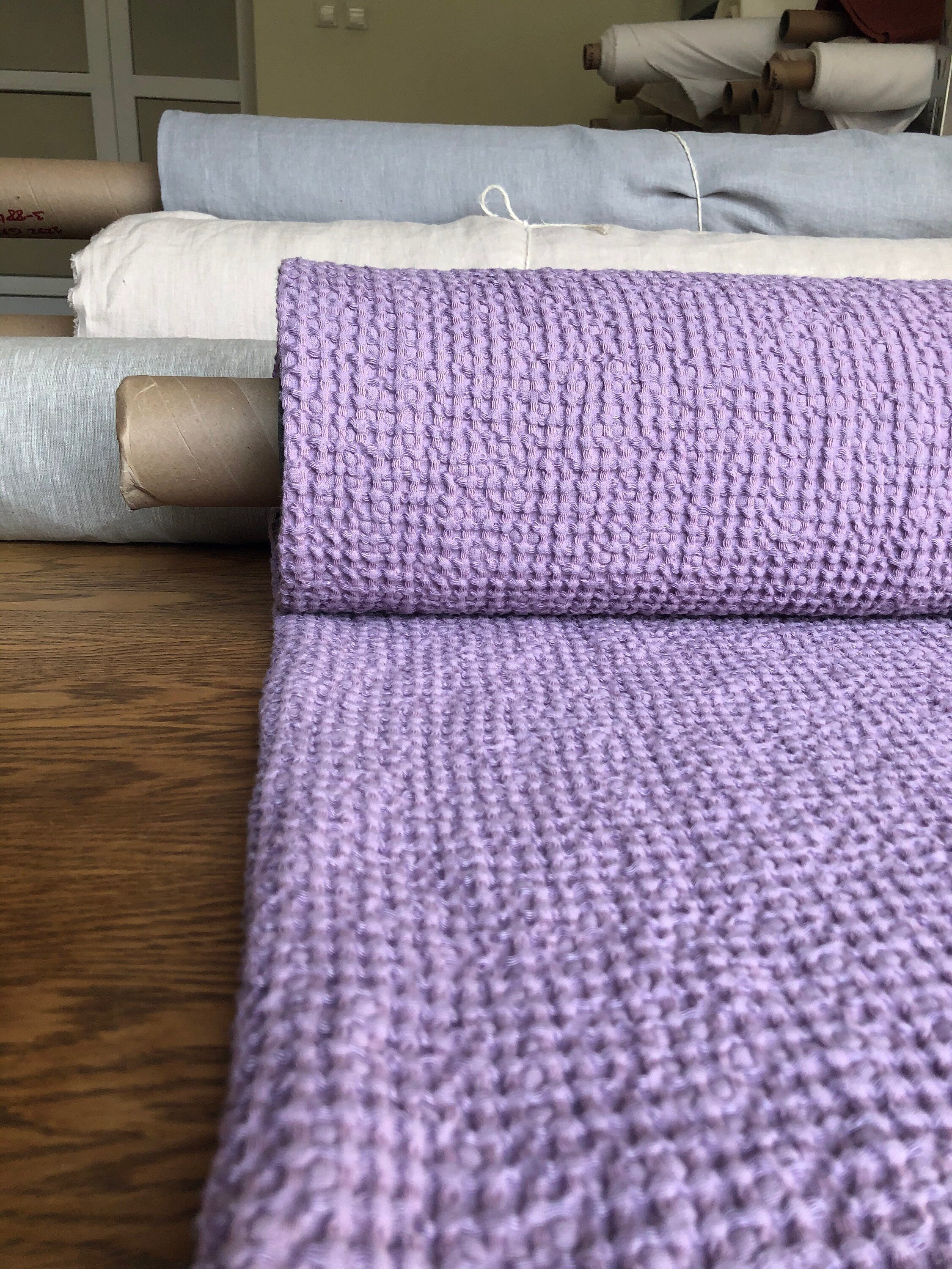 Waffle Linen Cotton Fabric: 94" Extra Wide, FLIEDER BGO137