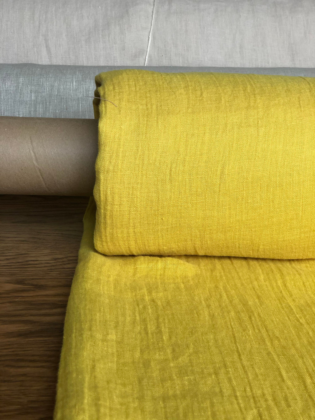 Yellow Mustard Linen Fabric: Light Weight Sewing Material, 150cm Wide