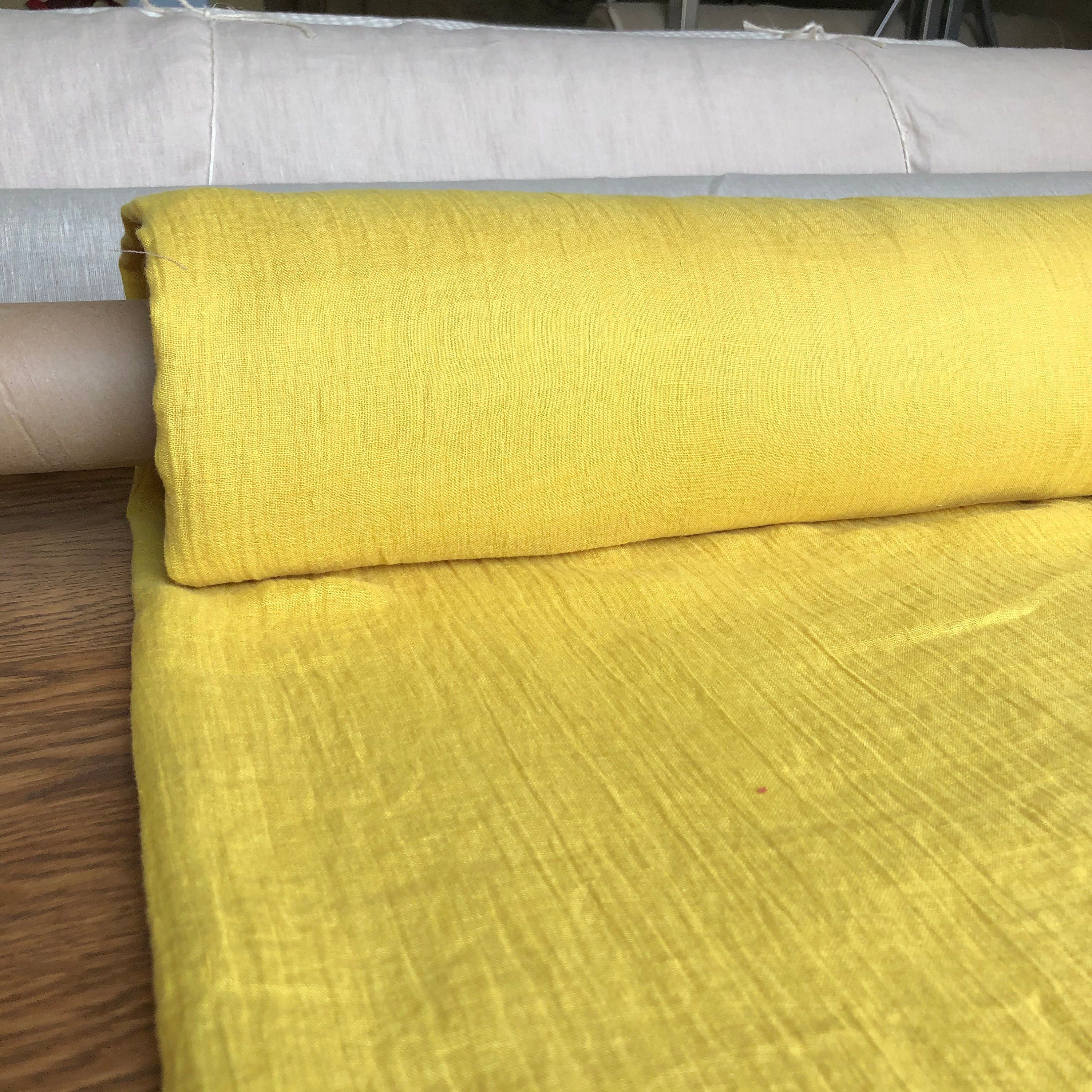 Yellow Mustard Linen Fabric: Light Weight Sewing Material, 150cm Wide