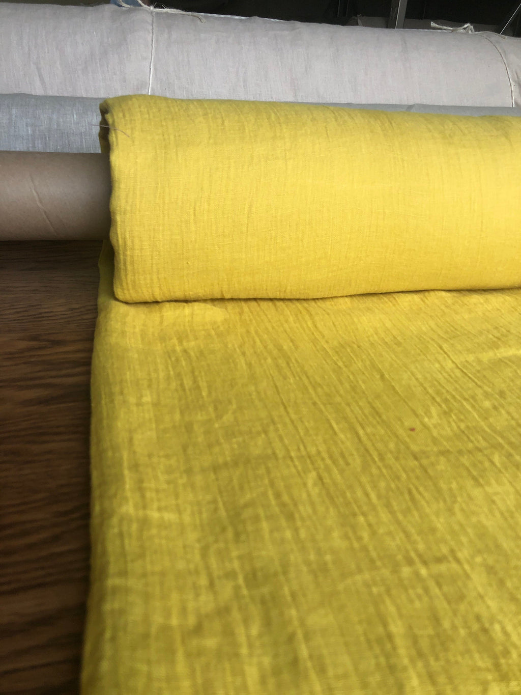 Yellow Mustard Linen Fabric: Light Weight Sewing Material, 150cm Wide