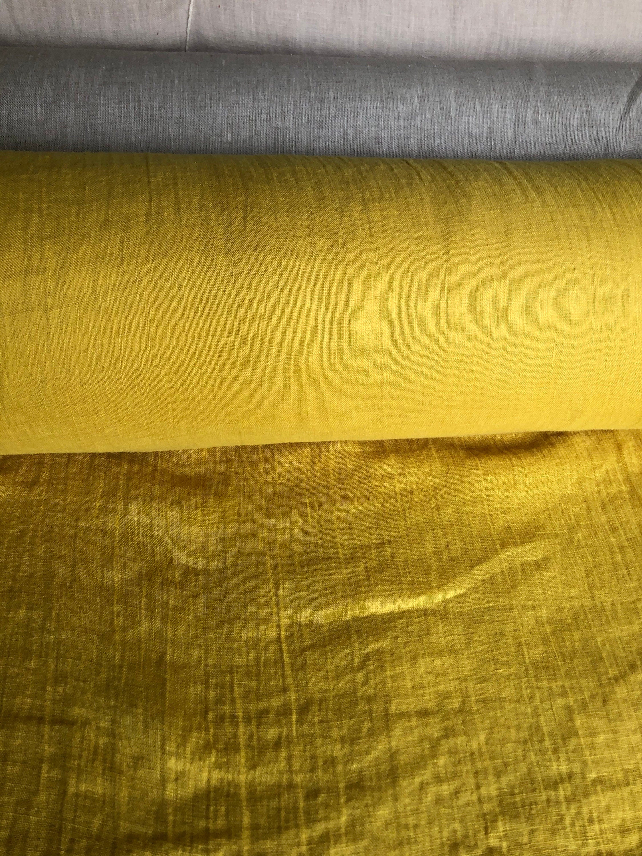 Yellow Mustard Linen Fabric: Light Weight Sewing Material, 150cm Wide