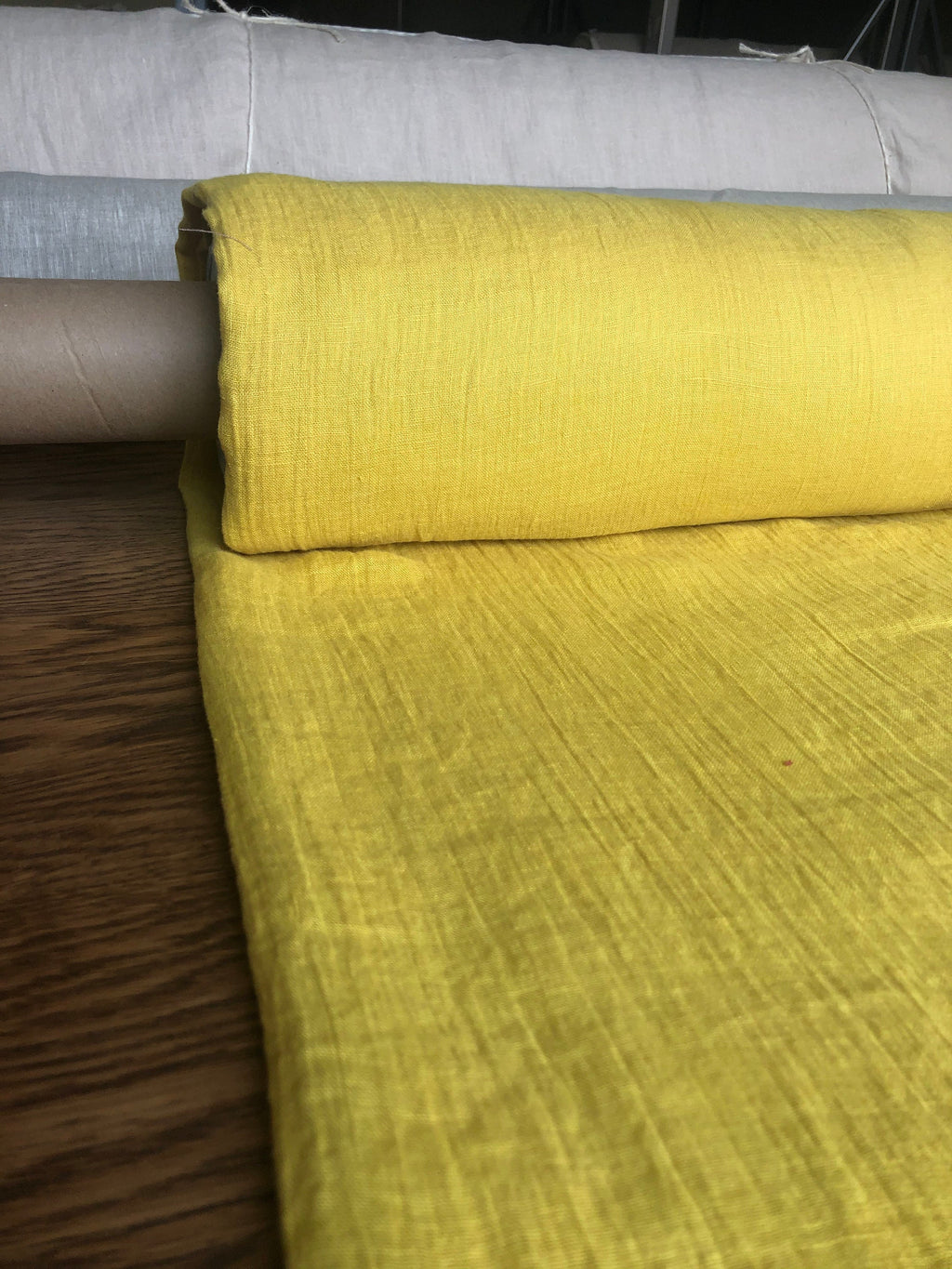 Yellow Mustard Linen Fabric: Light Weight Sewing Material, 150cm Wide