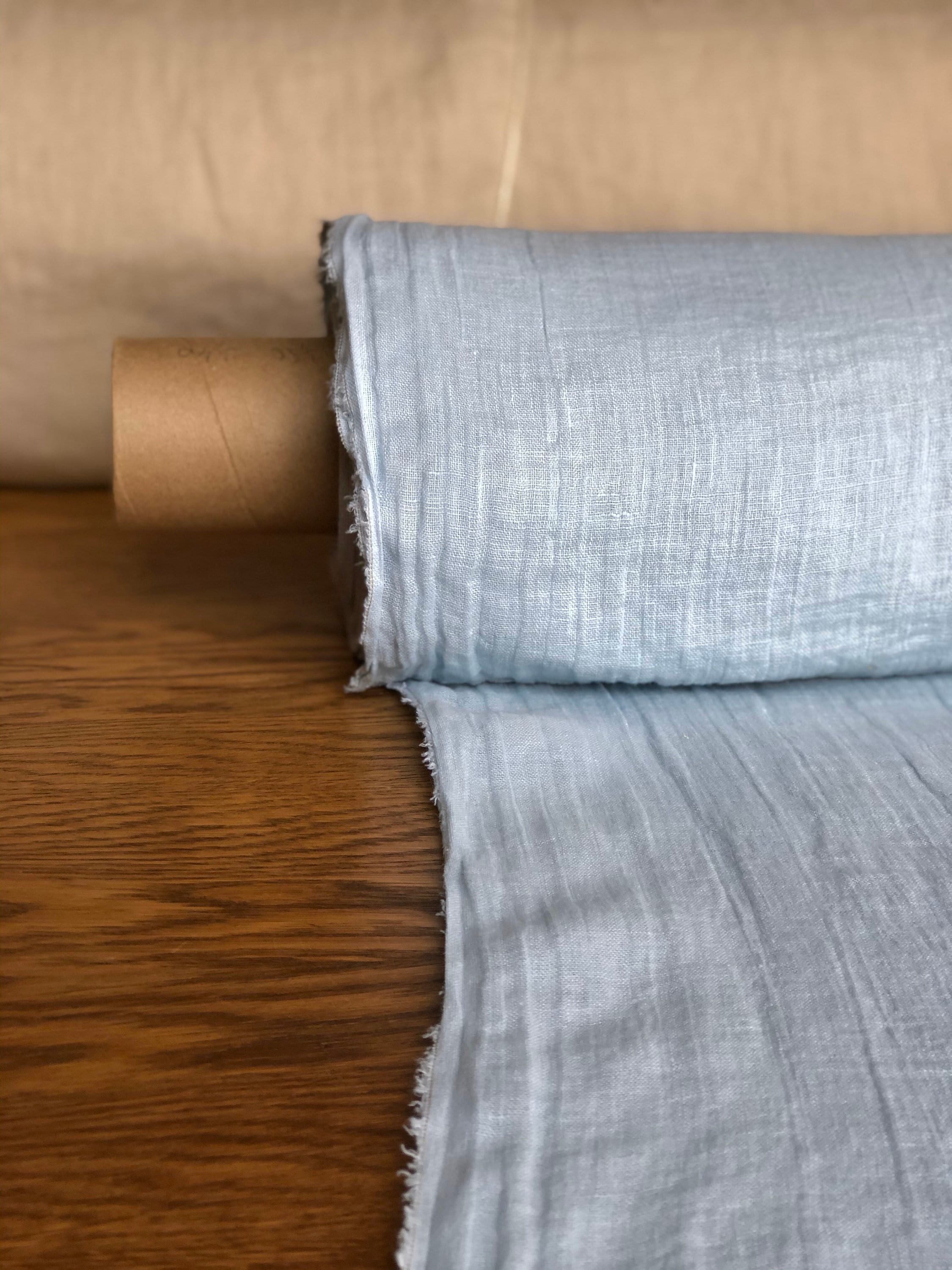 Light Sky Blue Linen Fabric: 100% Natural, Softened (150cm Width)