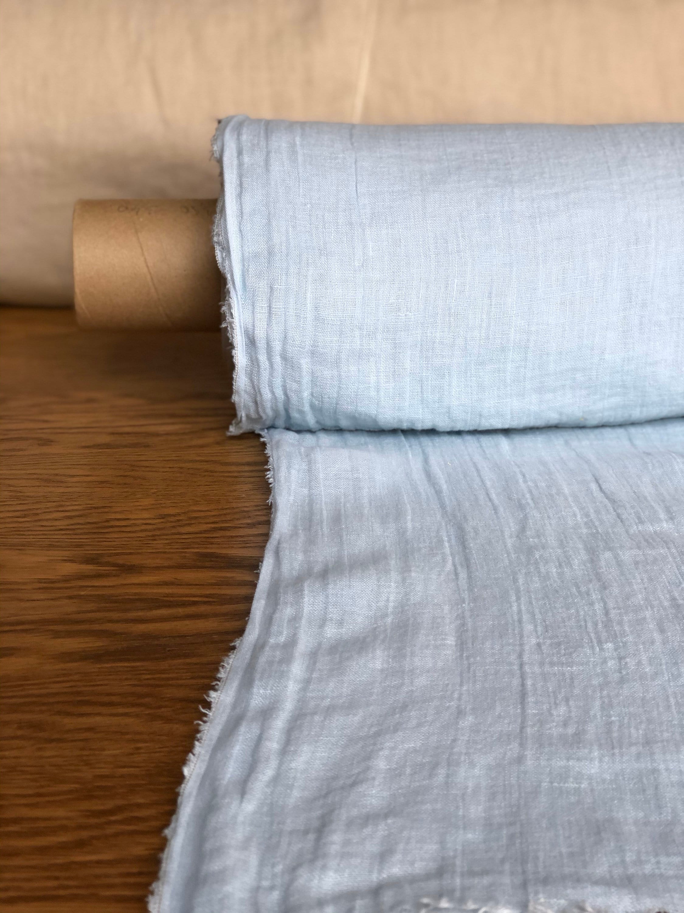 Light Sky Blue Linen Fabric: 100% Natural, Softened (150cm Width)