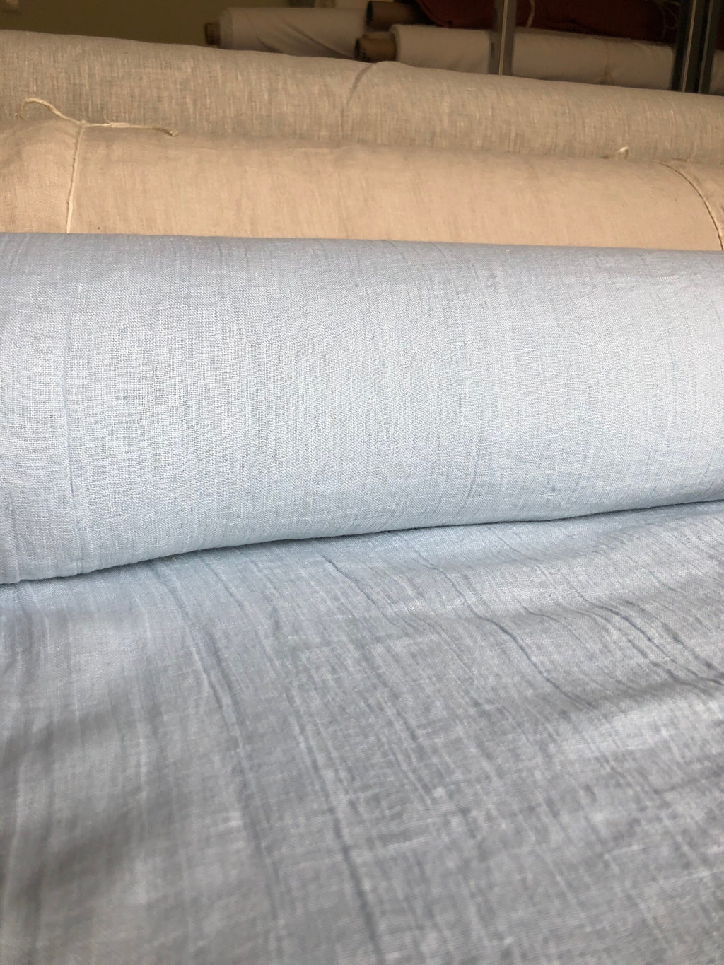 Light Sky Blue Linen Fabric: 100% Natural, Softened (150cm Width)