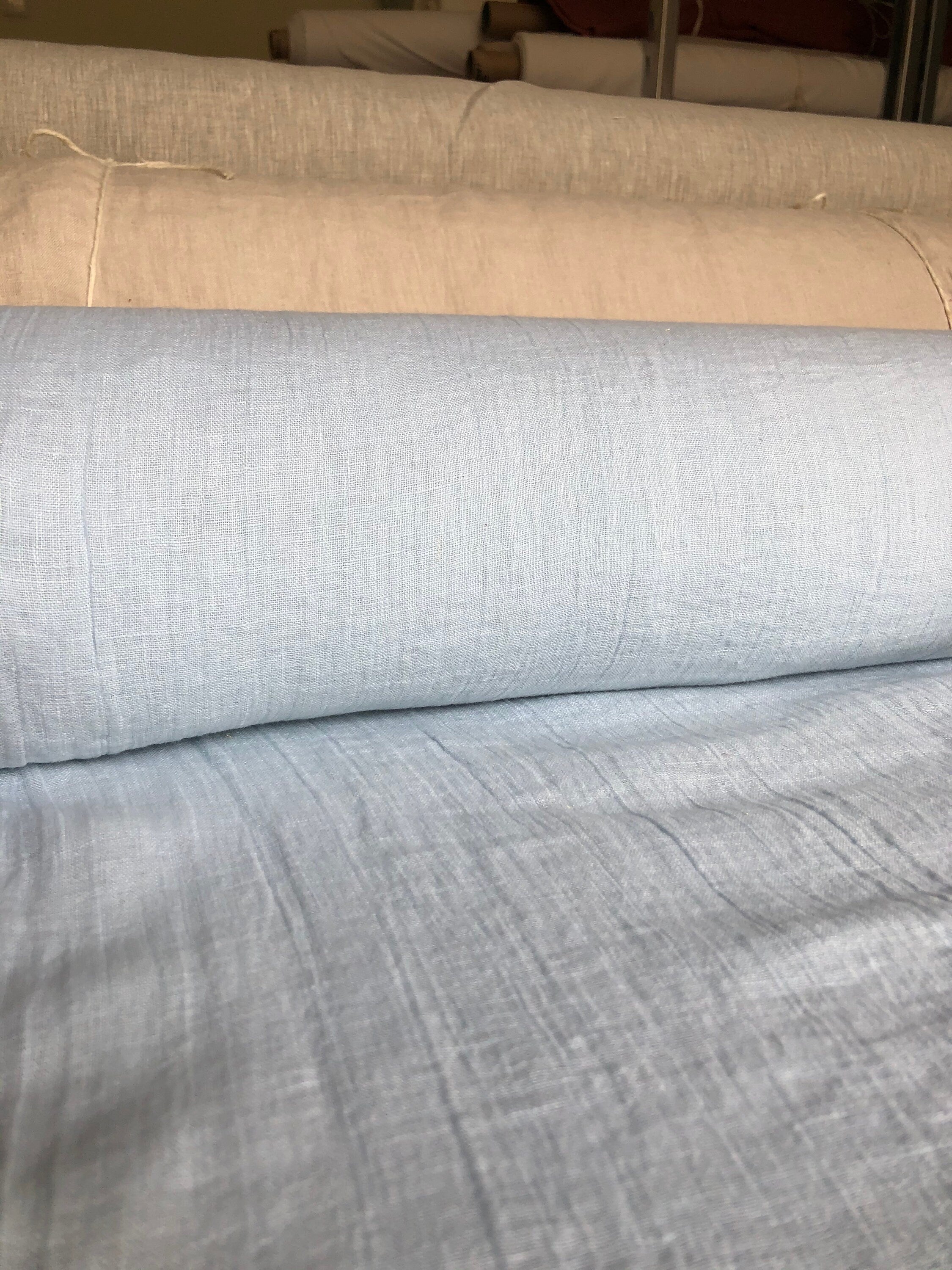 Light Sky Blue Linen Fabric: 100% Natural, Softened (150cm Width)