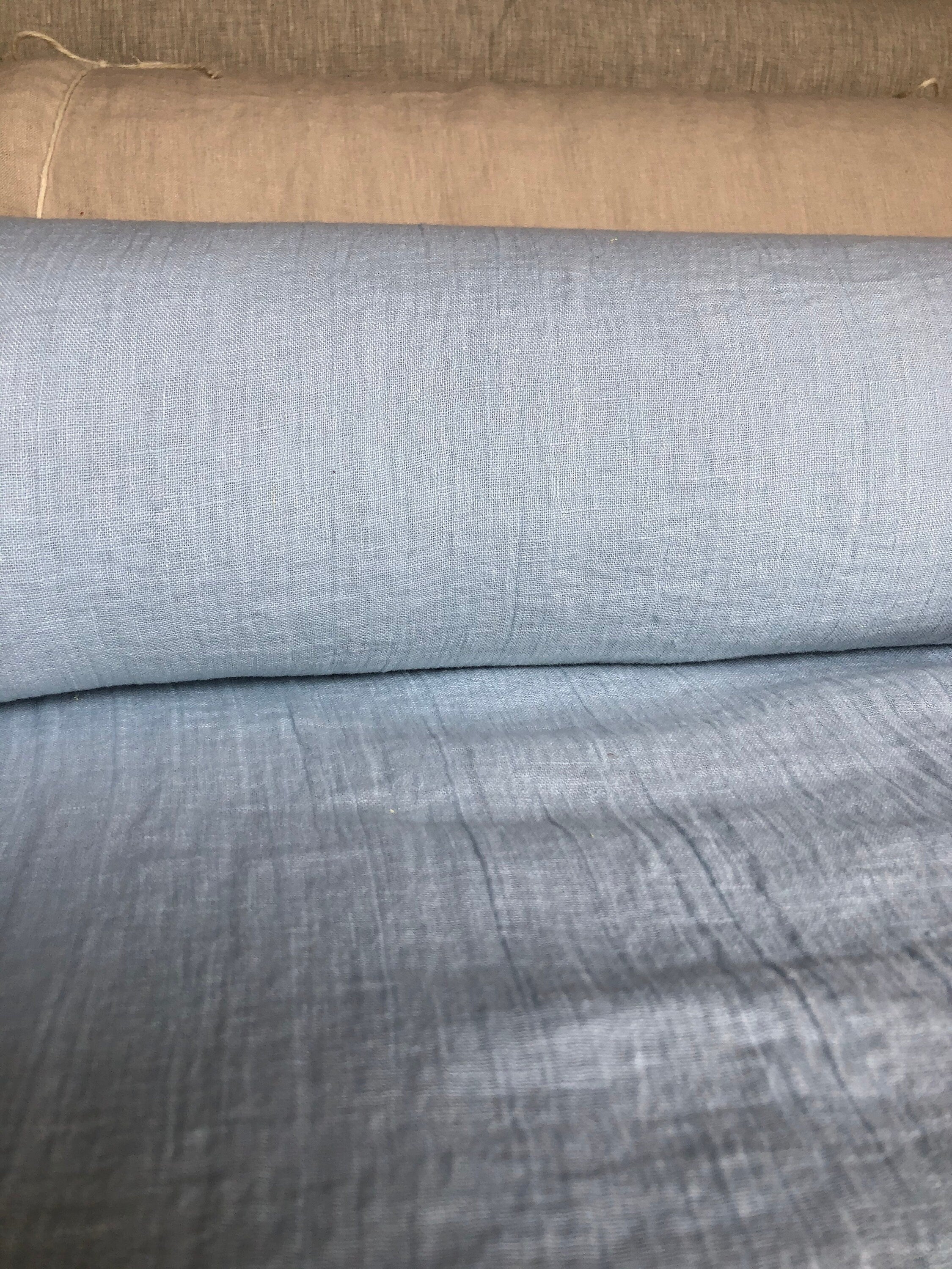 Light Sky Blue Linen Fabric: 100% Natural, Softened (150cm Width)