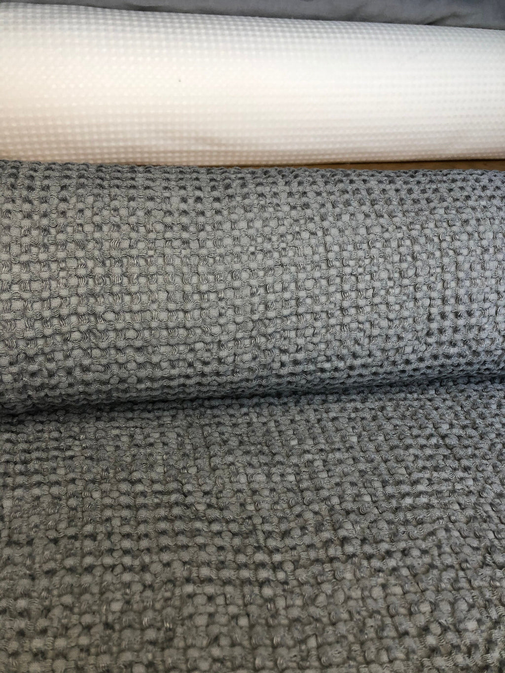 Waffle Linen Cotton Fabric: 88" Extra Wide Steel BGO137