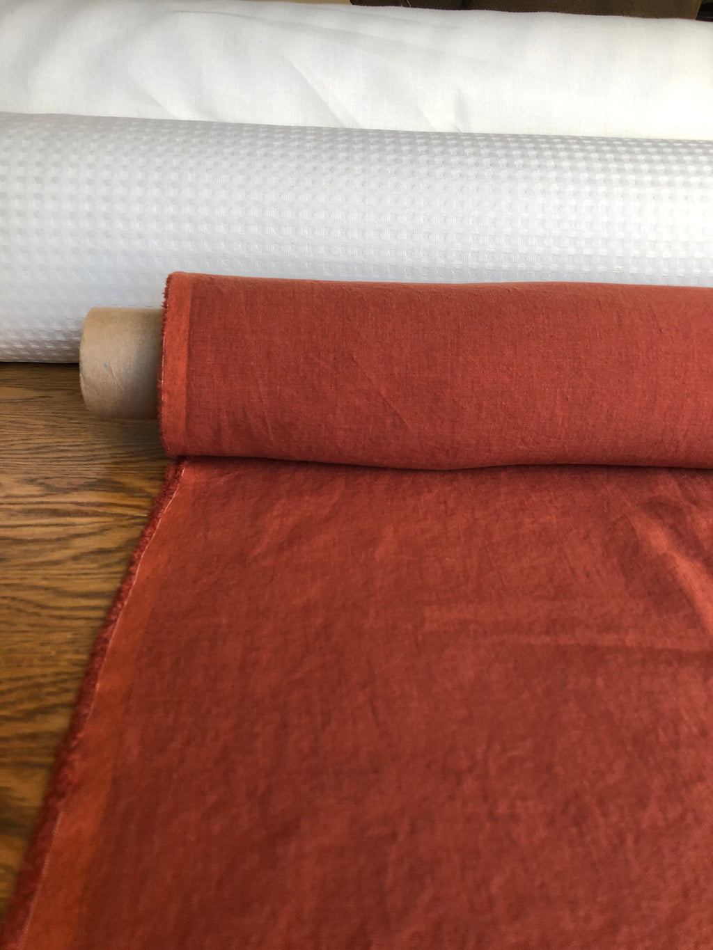 100 % EXTRA wide natural LINEN fabric BGO27soft Brick ,195 g/250cm width fabric by the metre, bedding