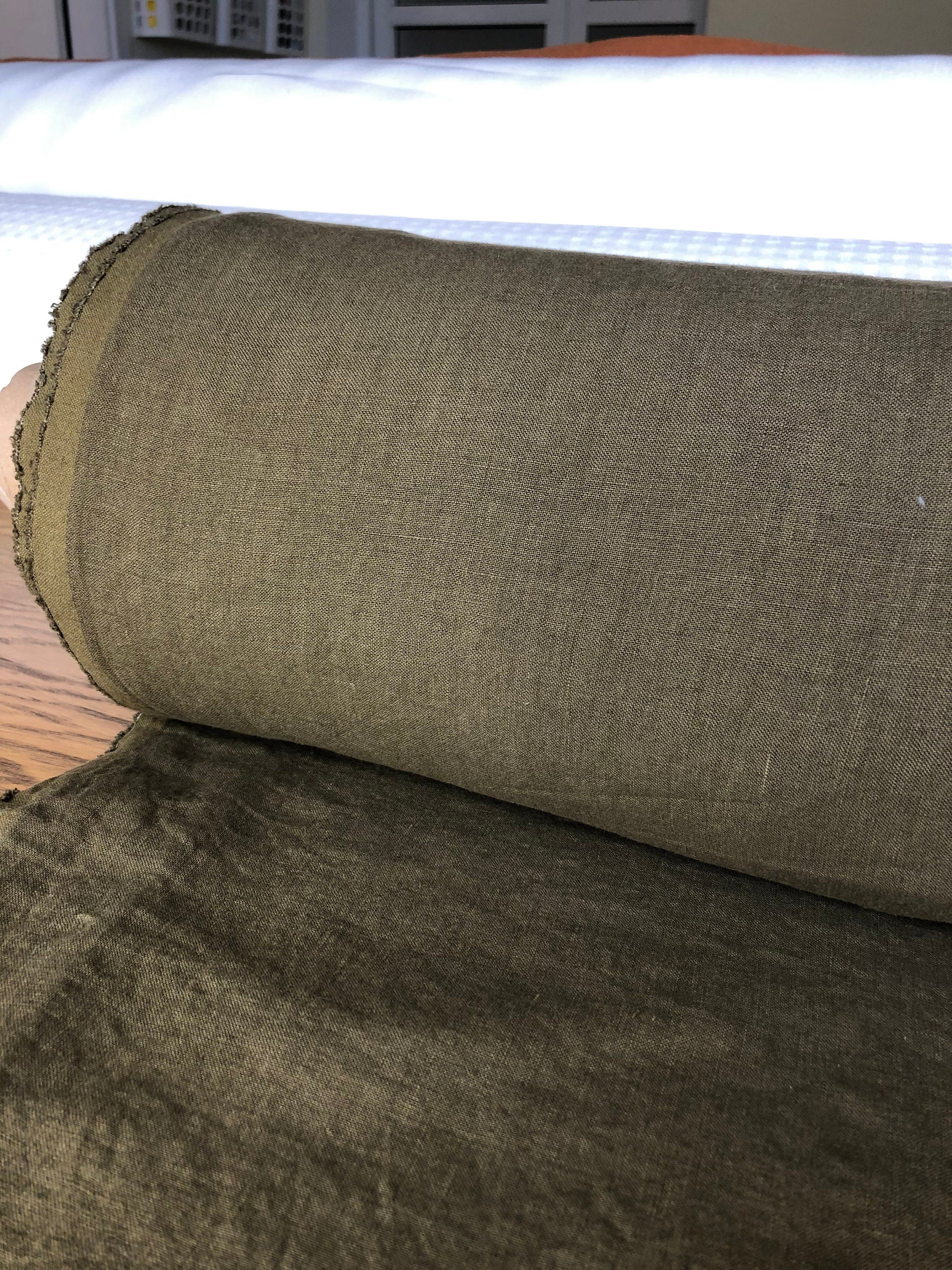 Extra Wide Soft Linen Fabric: Natural Olive Green, 250cm Width