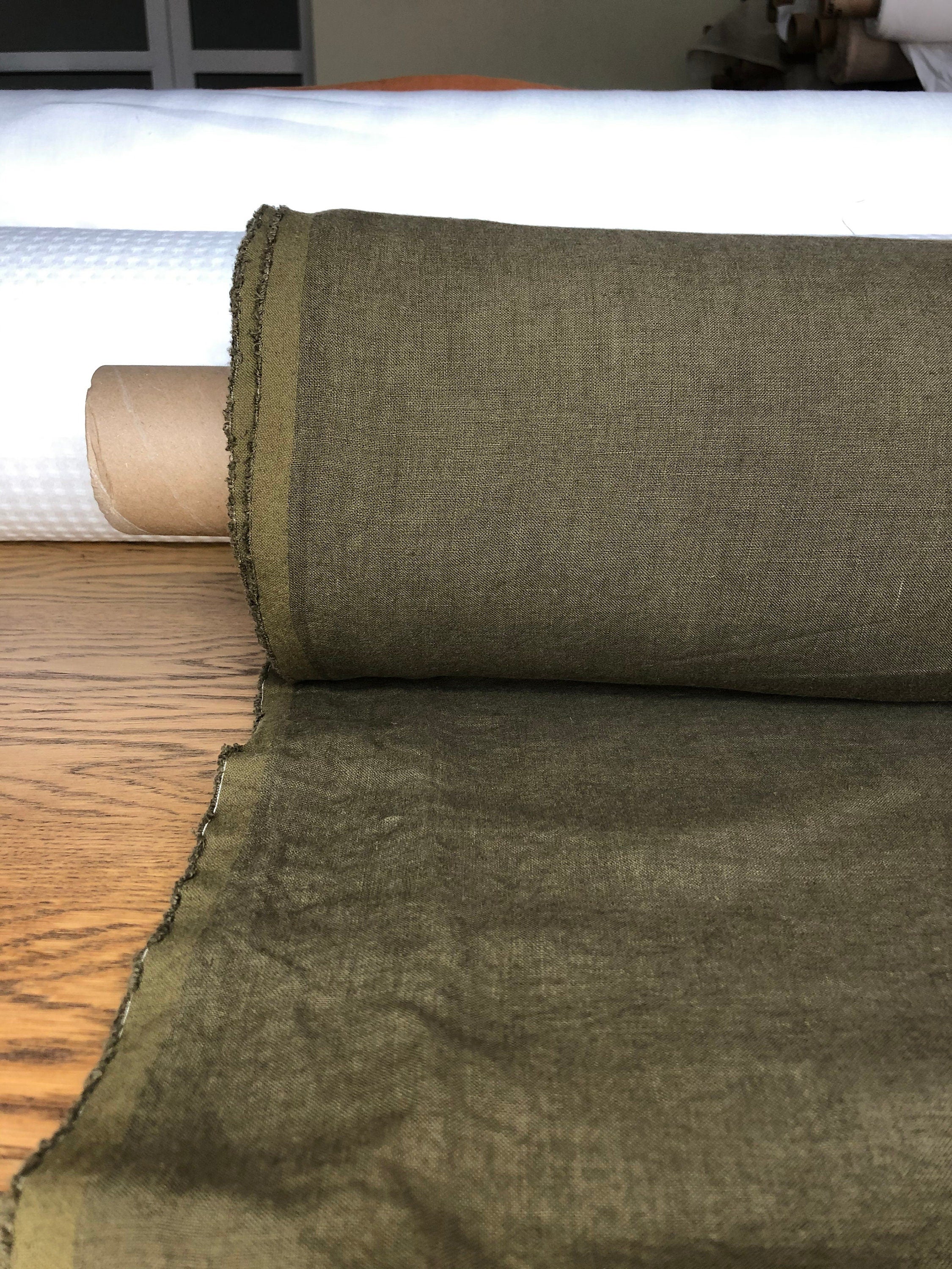 Extra Wide Soft Linen Fabric: Natural Olive Green, 250cm Width