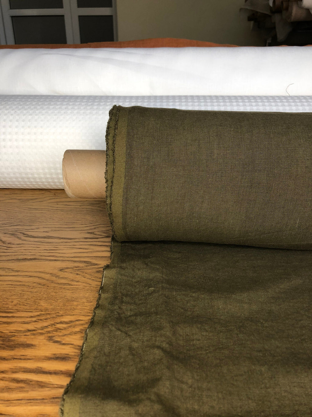 Extra Wide Soft Linen Fabric: Natural Olive Green, 250cm Width