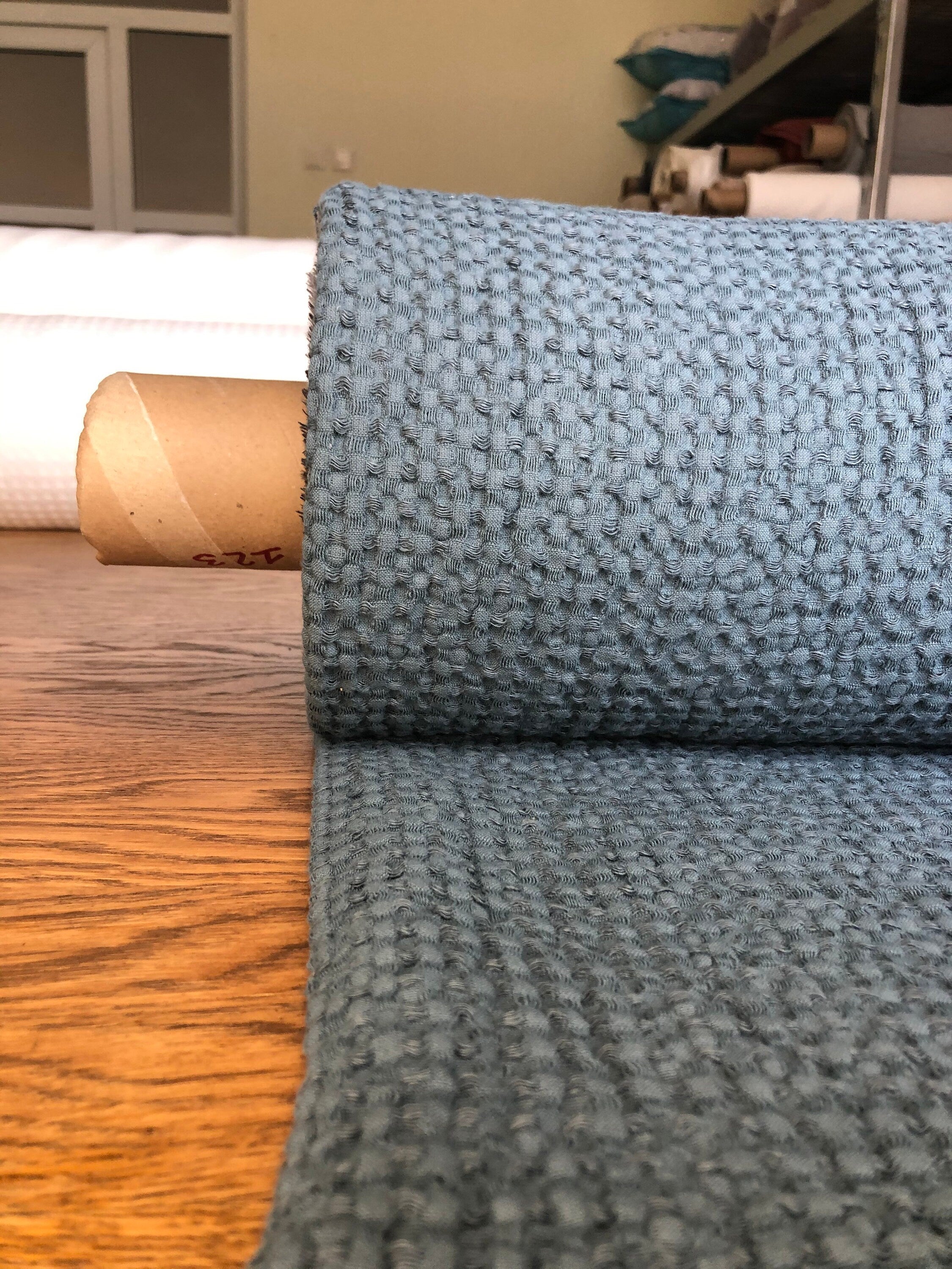 Extra Wide Waffle Linen Cotton Fabric: Natural Bath & Kitchen Towel Material