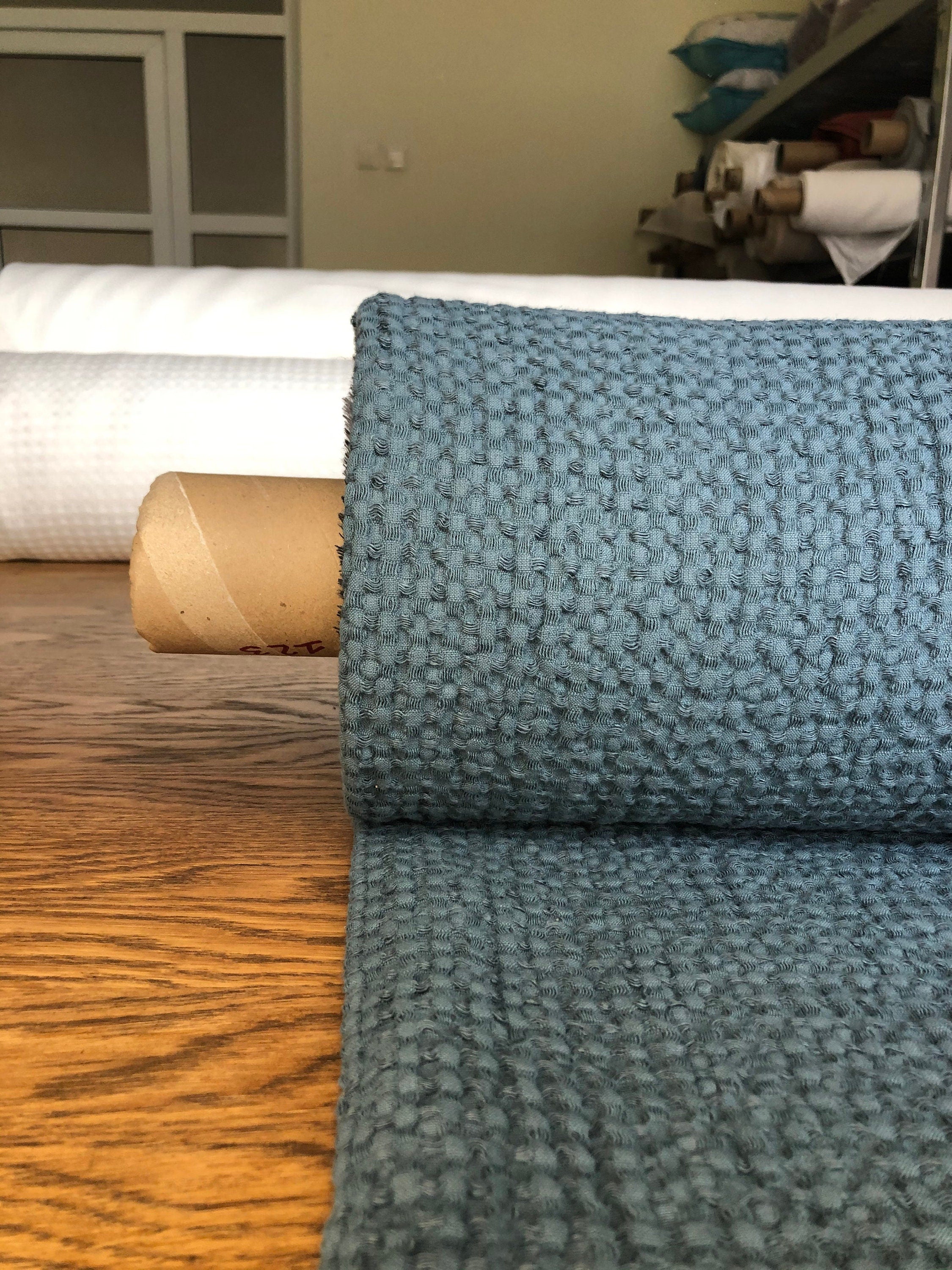 Extra Wide Waffle Linen Cotton Fabric: Natural Bath & Kitchen Towel Material