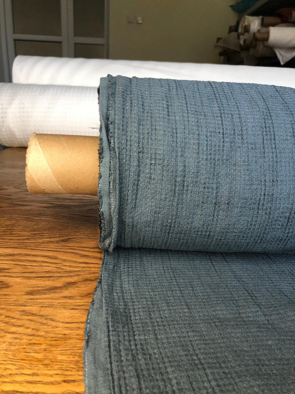 Waffle Linen Cotton Fabric By The Metre: Natural Bath & Spa Towel Material