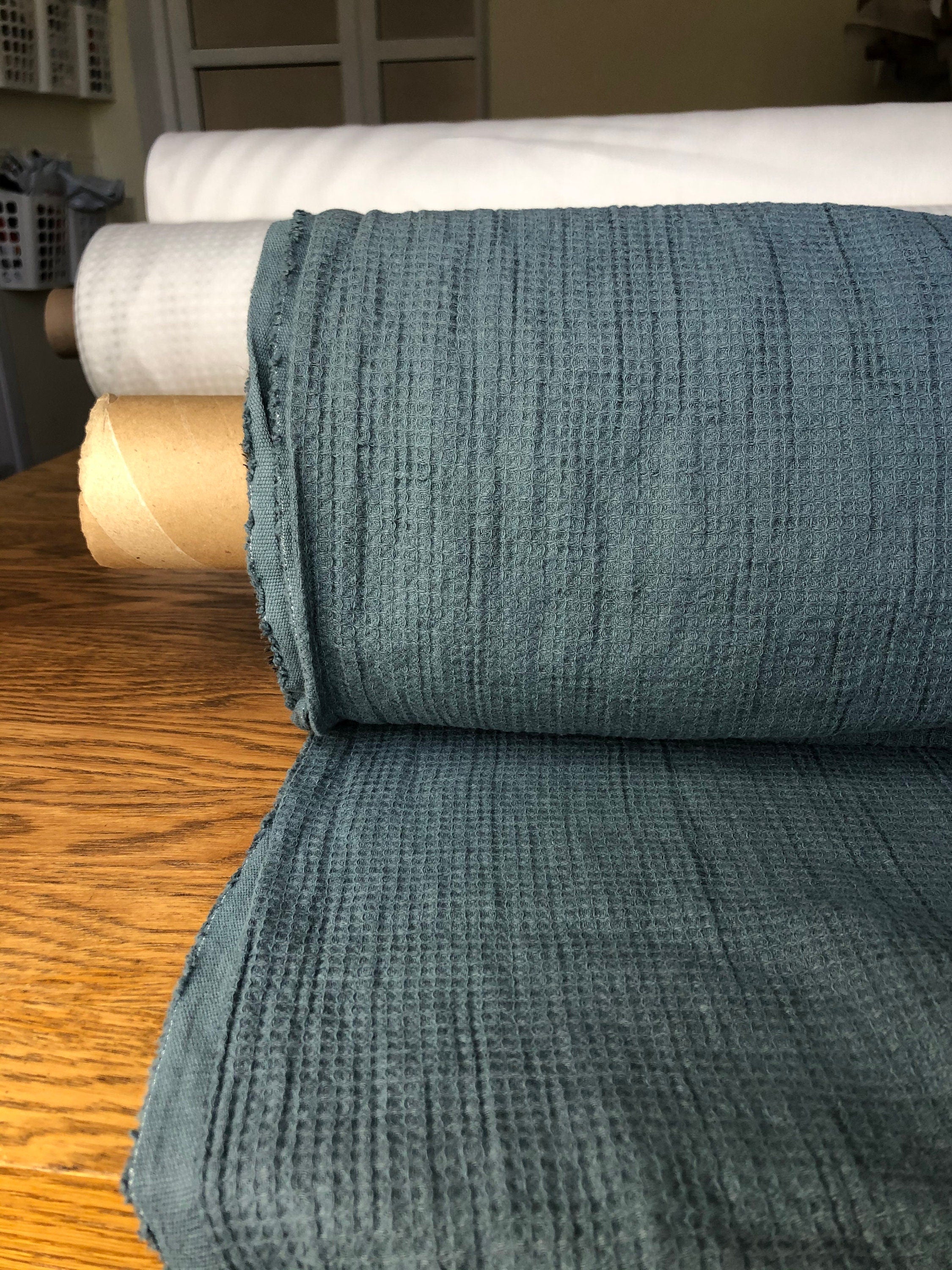 Waffle Linen Cotton Fabric By The Metre: Natural Bath & Spa Towel Material