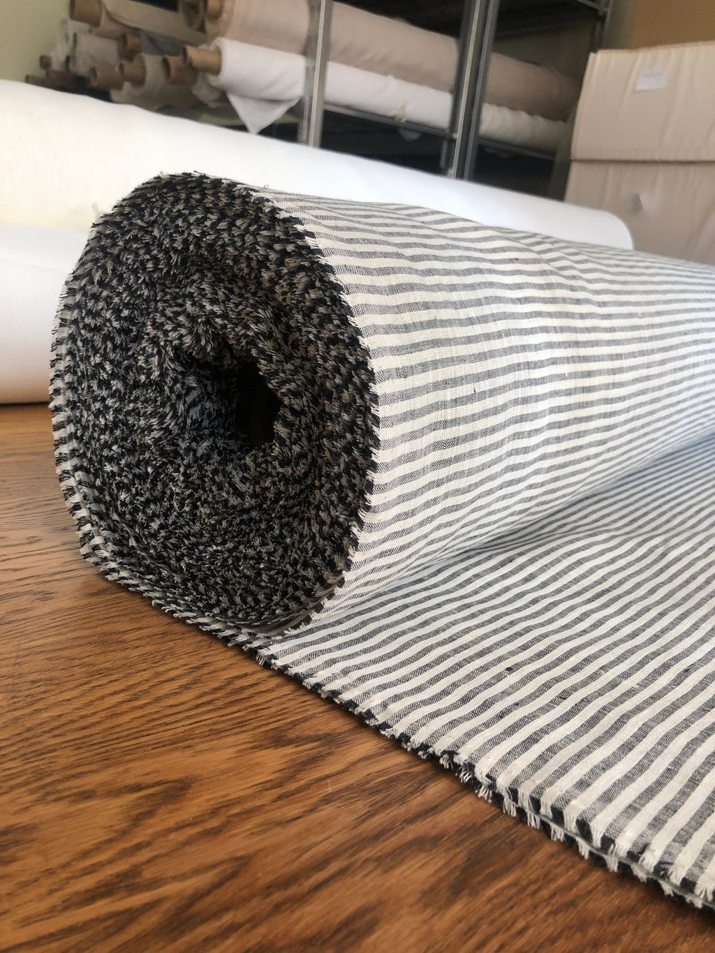 Striped Black Linen Fabric: 100% Pure, Extra Wide (260cm)