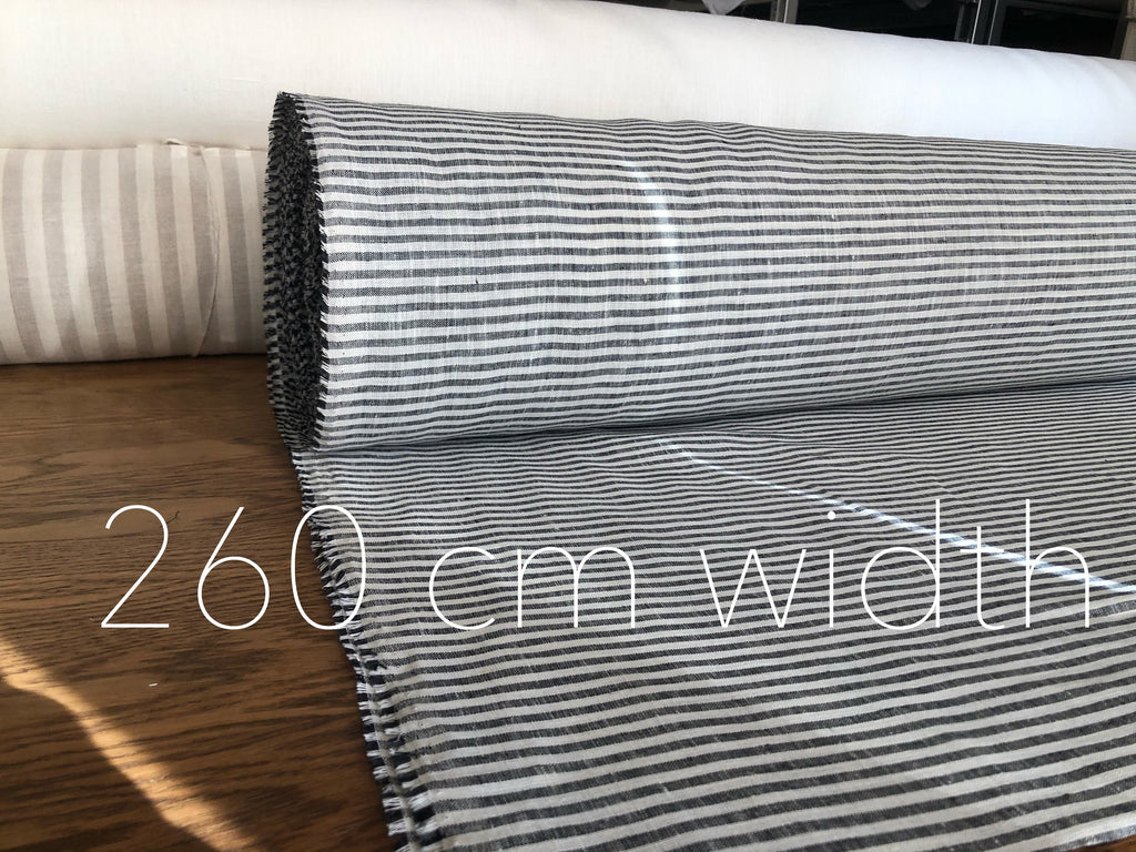 Striped Black Linen Fabric: 100% Pure, Extra Wide (260cm)