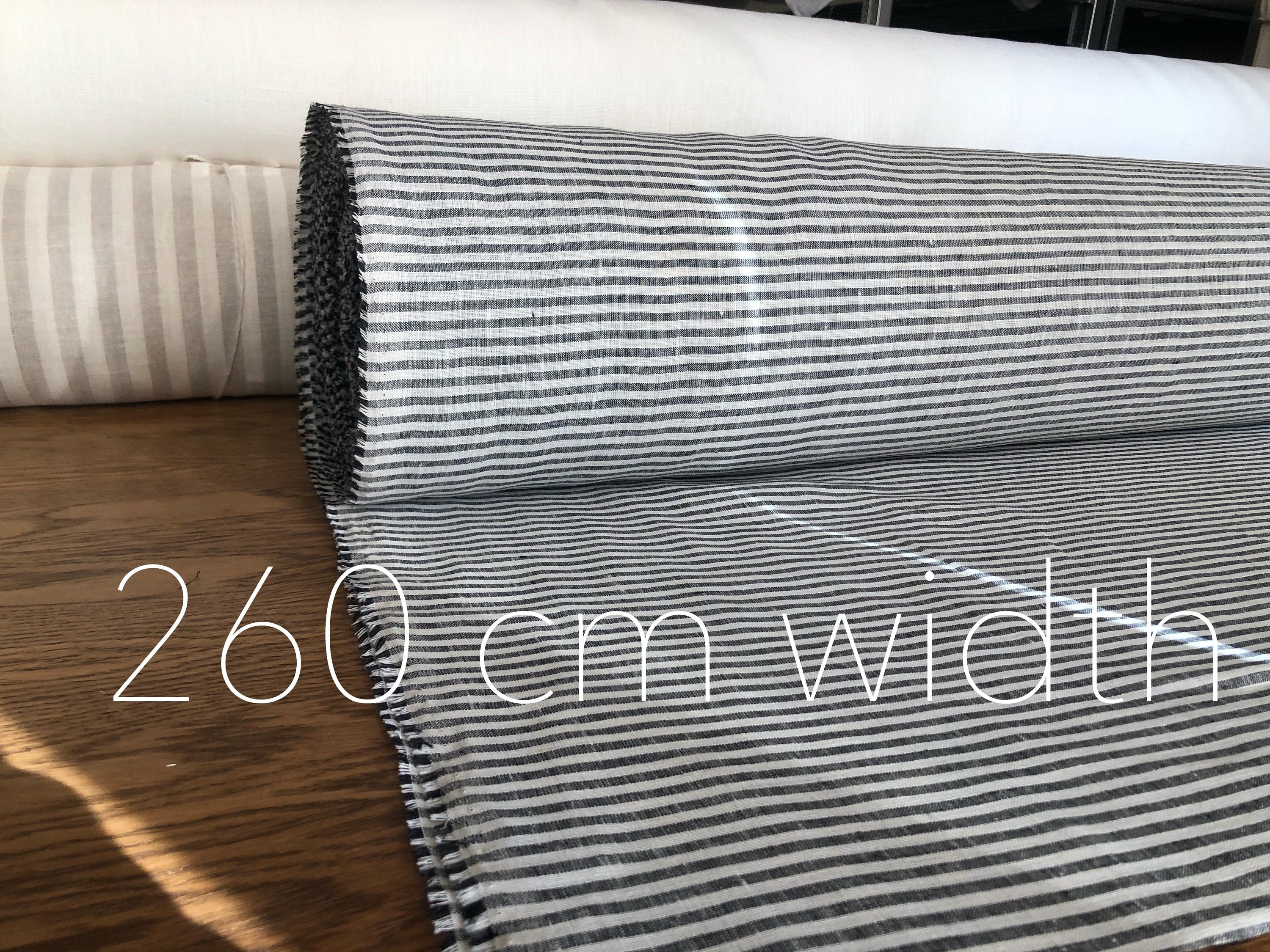 Striped Black Linen Fabric: 100% Pure, Extra Wide (260cm)