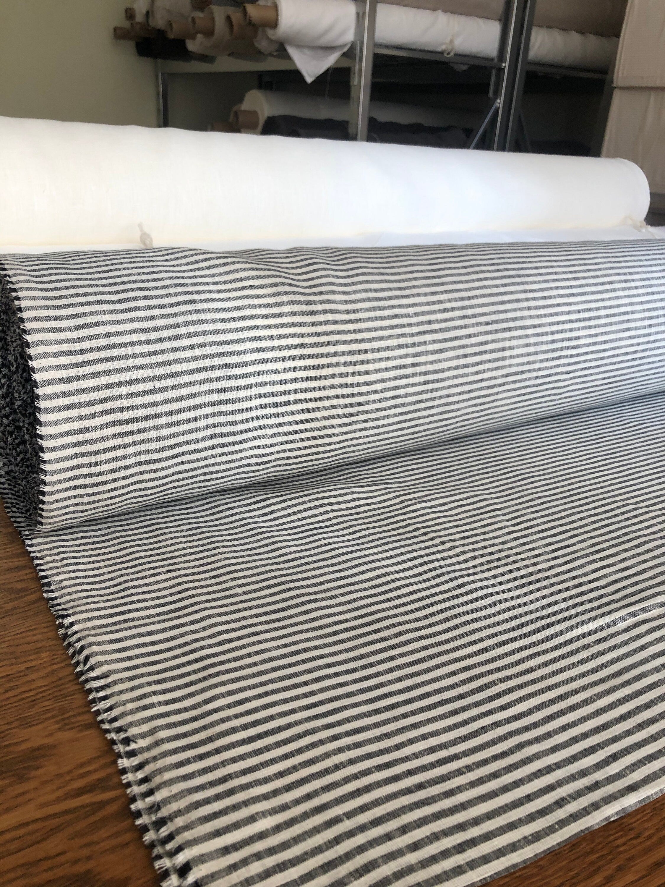 Striped Black Linen Fabric: 100% Pure, Extra Wide (260cm)