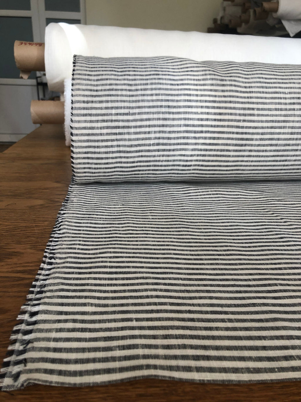 Striped Black Linen Fabric: 100% Pure, Extra Wide (260cm)